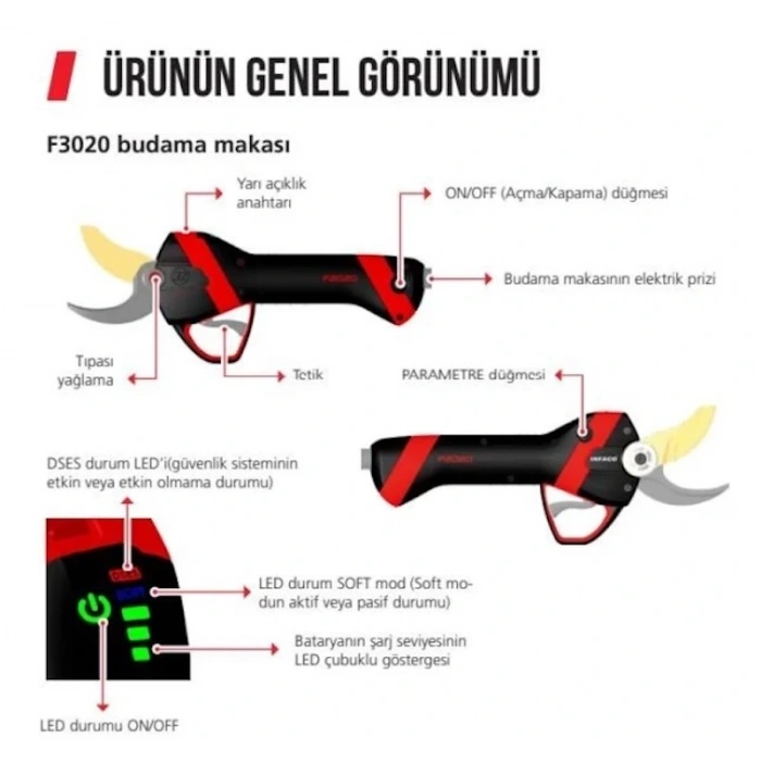 İnfaco F3020 Akülü Şarjlı Budama Makası