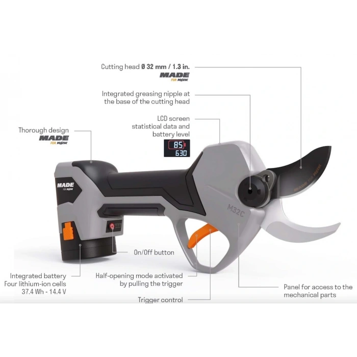 Pellenc M32C Şarjlı Budama Makası 32mm Çift Akülü