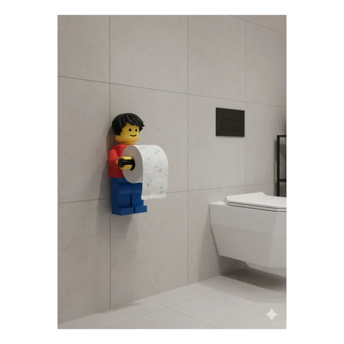 Lego Adam Tuvalet Kağıdı Tutucu - Büyük Boy - Tuvalet Kağıdı Tutucu Tuvalet Kağıtlığı Saçlı Model