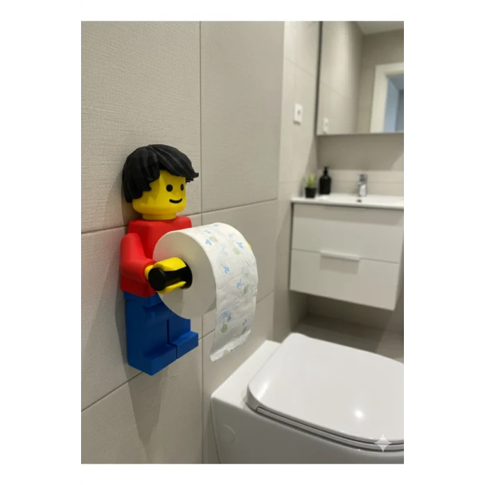 Lego Adam Tuvalet Kağıdı Tutucu - Büyük Boy - Tuvalet Kağıdı Tutucu Tuvalet Kağıtlığı Saçlı Model