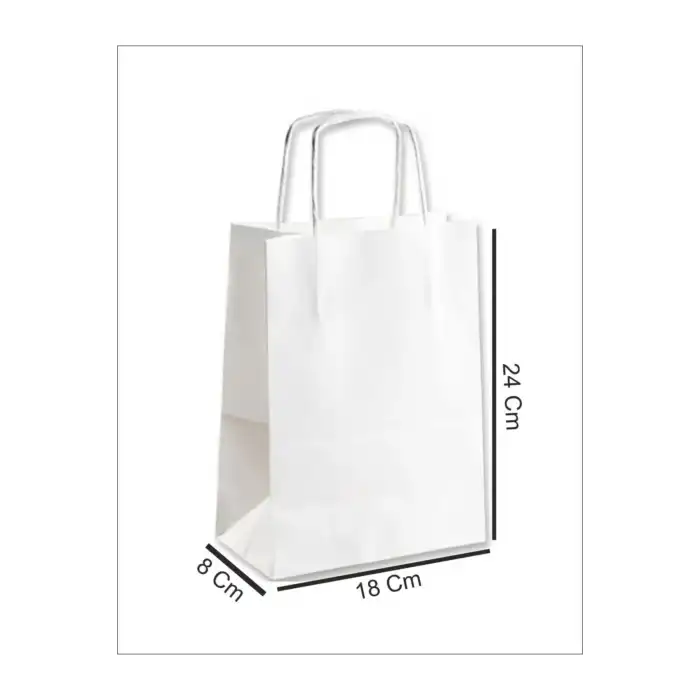 Beyaz Kraft Çanta 18x8x24 ( 50 Adet ) ( Kağıt Poşet Çanta )