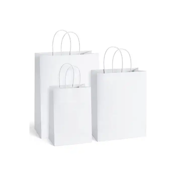 Burgu Saplı Beyaz Çanta 18x8x23 ( 100 Adet ) ( Kağıt Poşet Çanta )