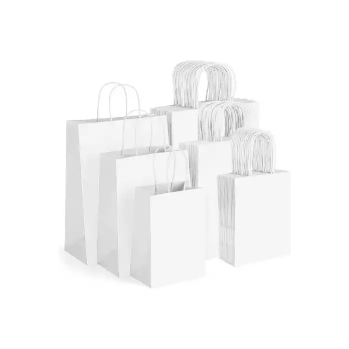 Burgu Saplı Beyaz Çanta 18x8x23 ( 100 Adet ) ( Kağıt Poşet Çanta )