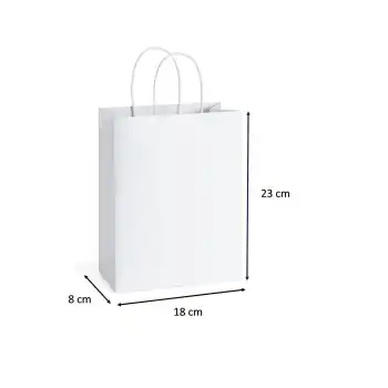 Burgu Saplı Beyaz Kraft Çanta 18x8x23 ( 25 Adet )