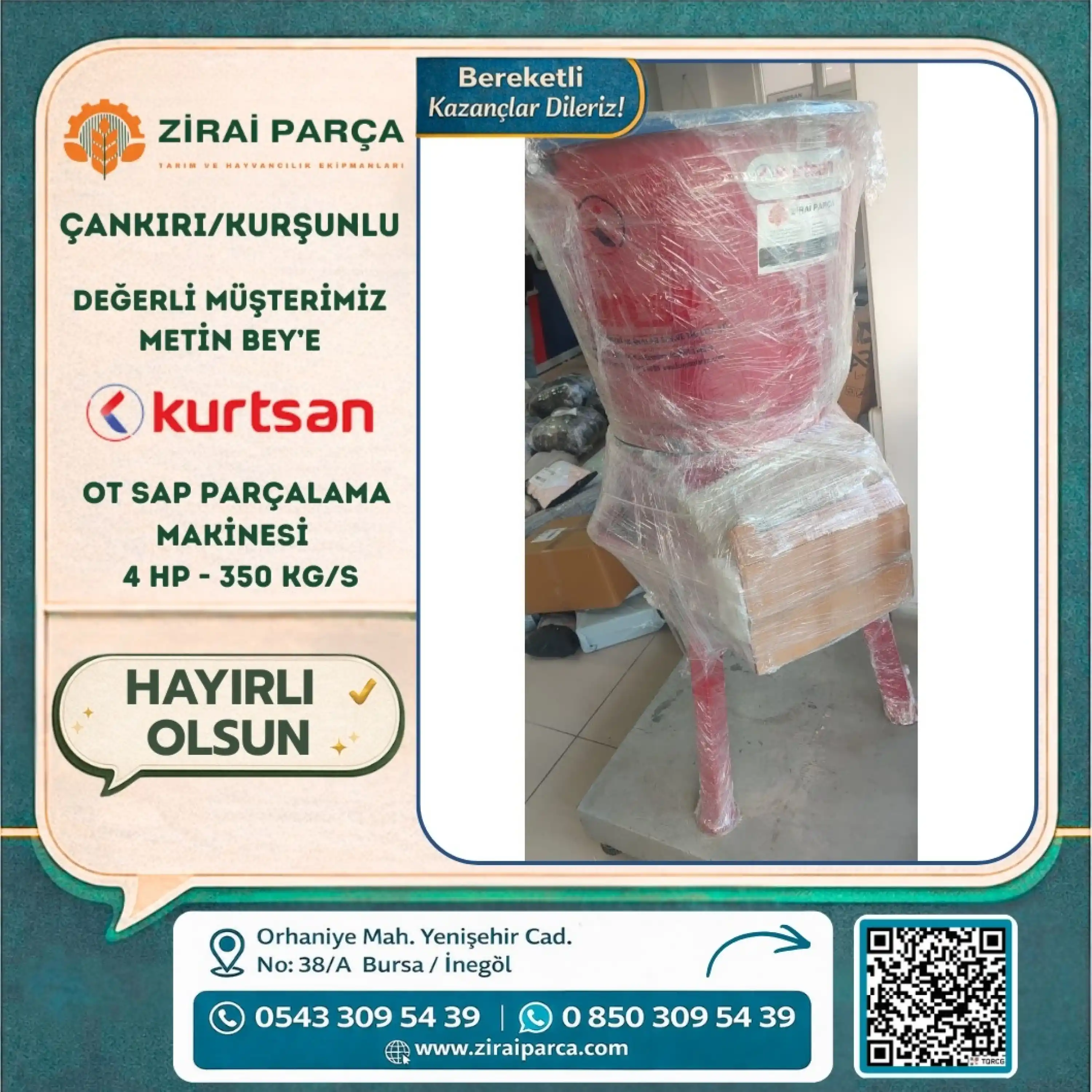 Kurtsan KM05006 Ot Parçalama Ve Yem Kırma Makinesi 4 HP - 350 kg/s