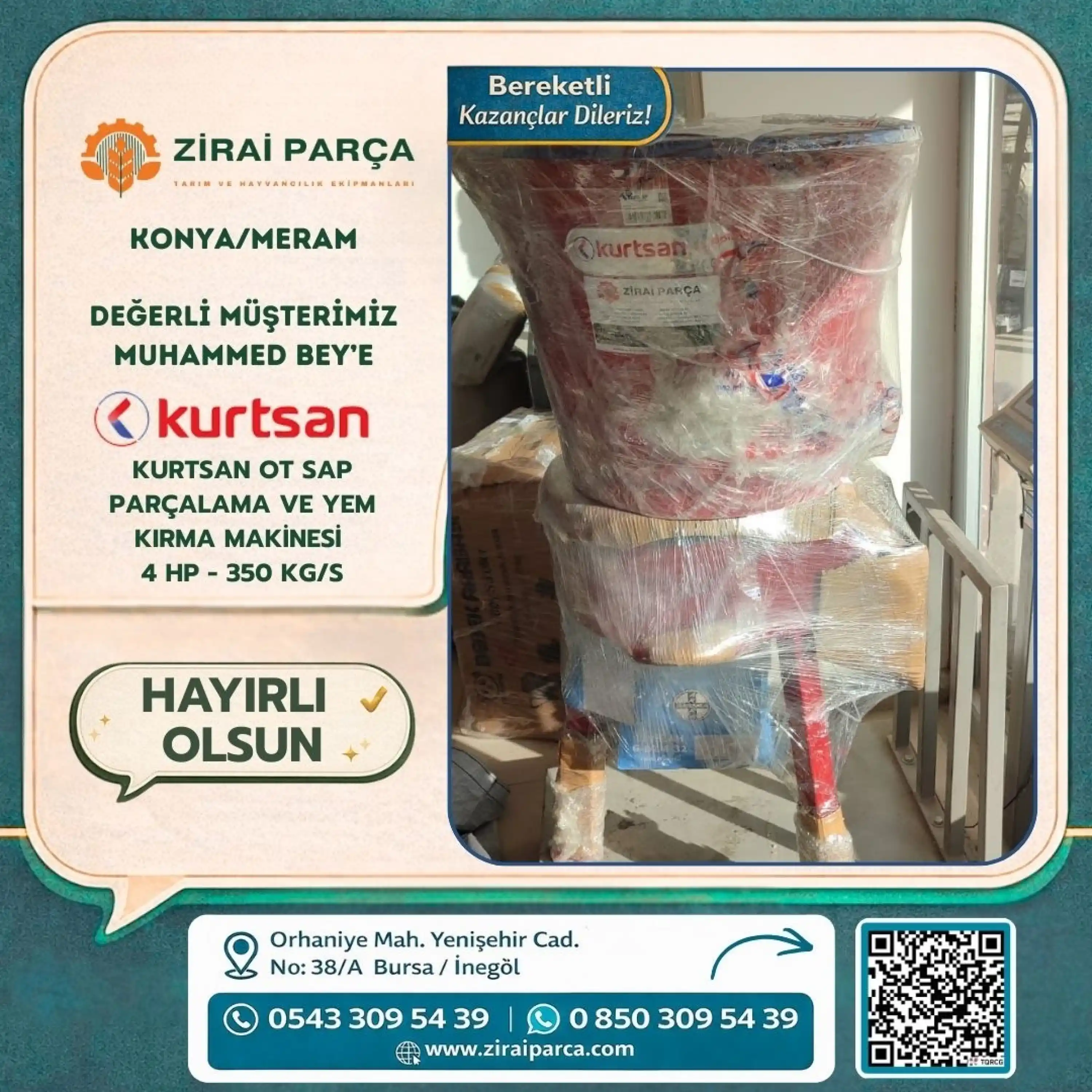 Kurtsan KM05006 Ot Parçalama Ve Yem Kırma Makinesi 4 HP - 350 kg/s