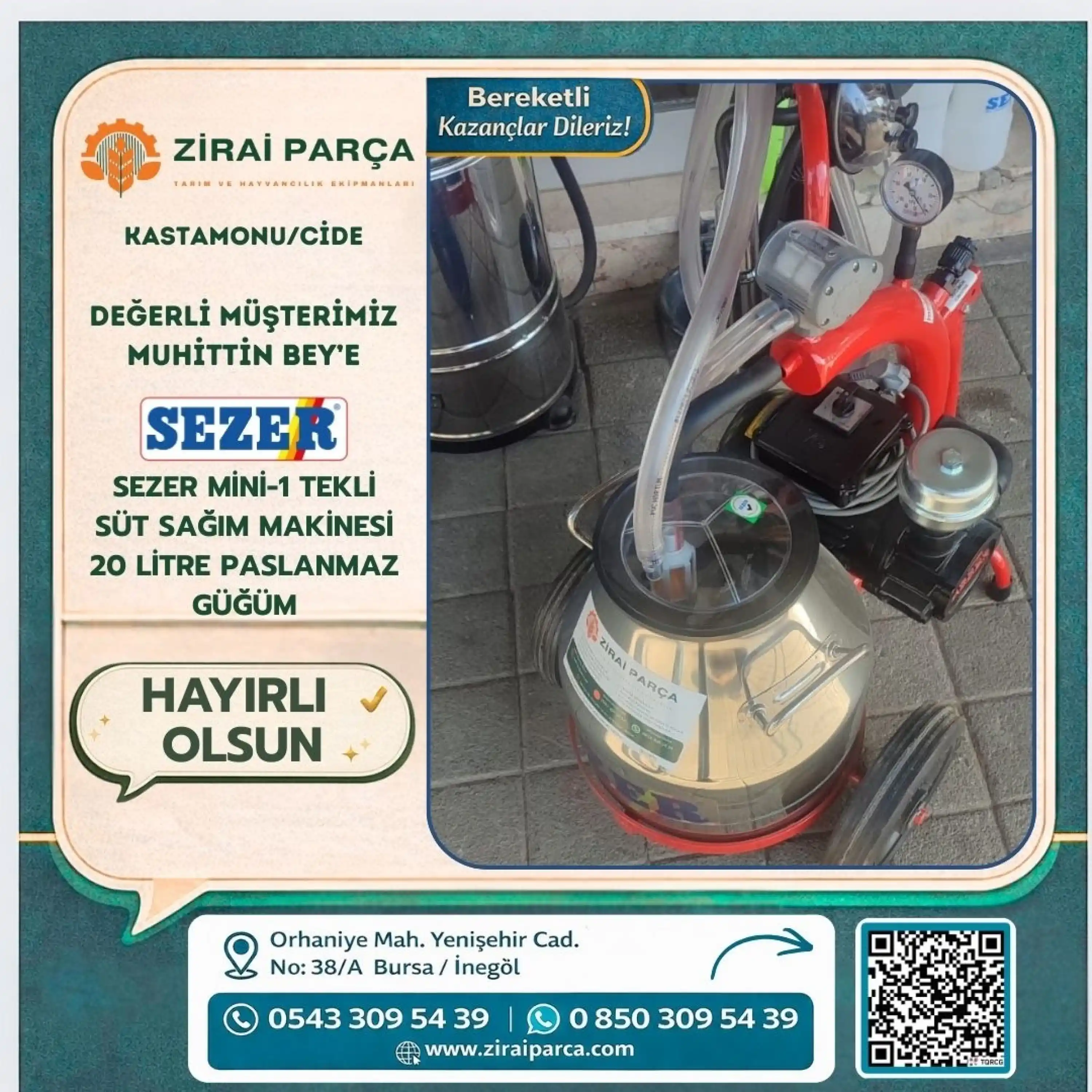 Sezer Mini-1 (20 Lt) Süt Sağım Makinesi