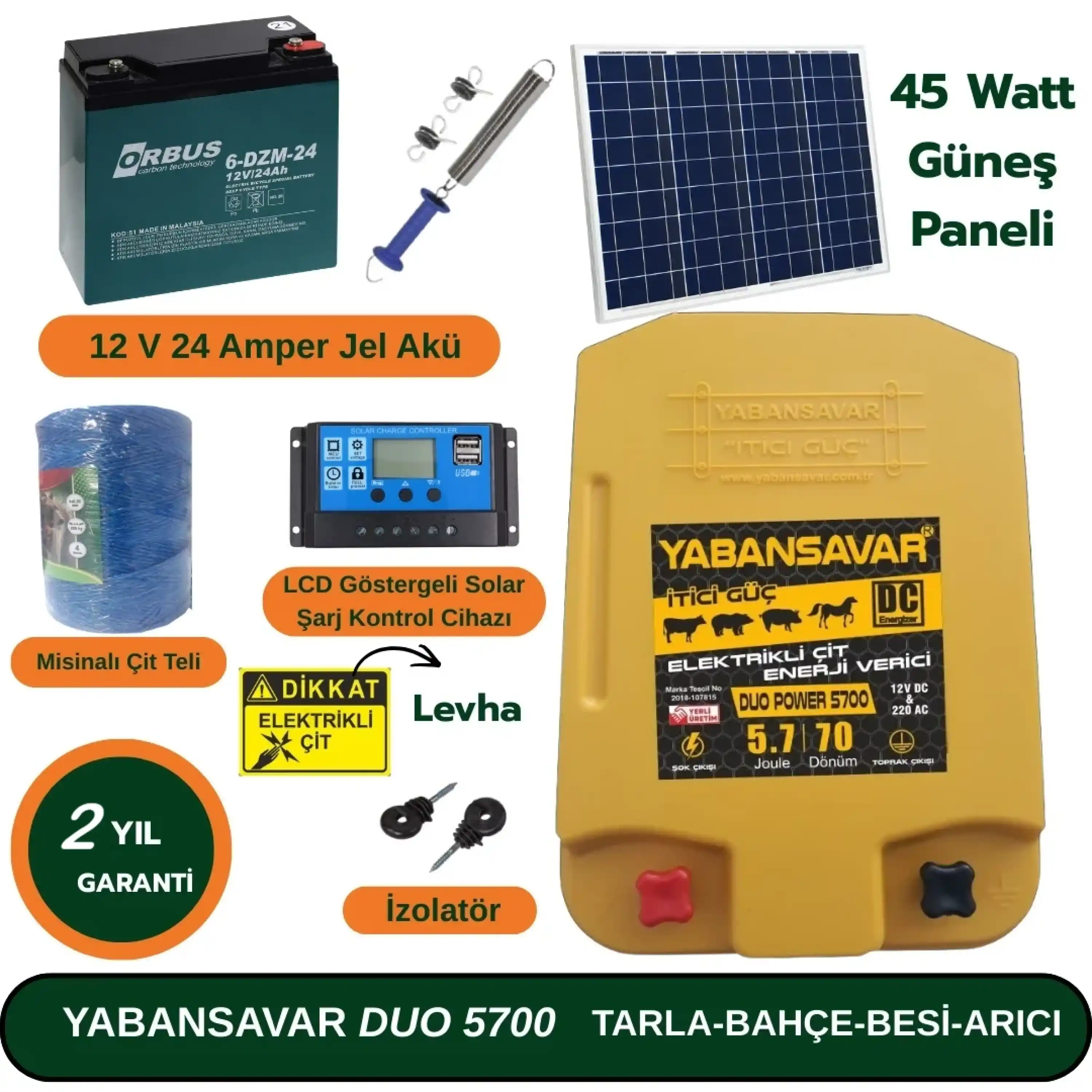 Elektrikli Çit YabanSavar DUO 5700 Solar 45 Watt Arıcı Seti