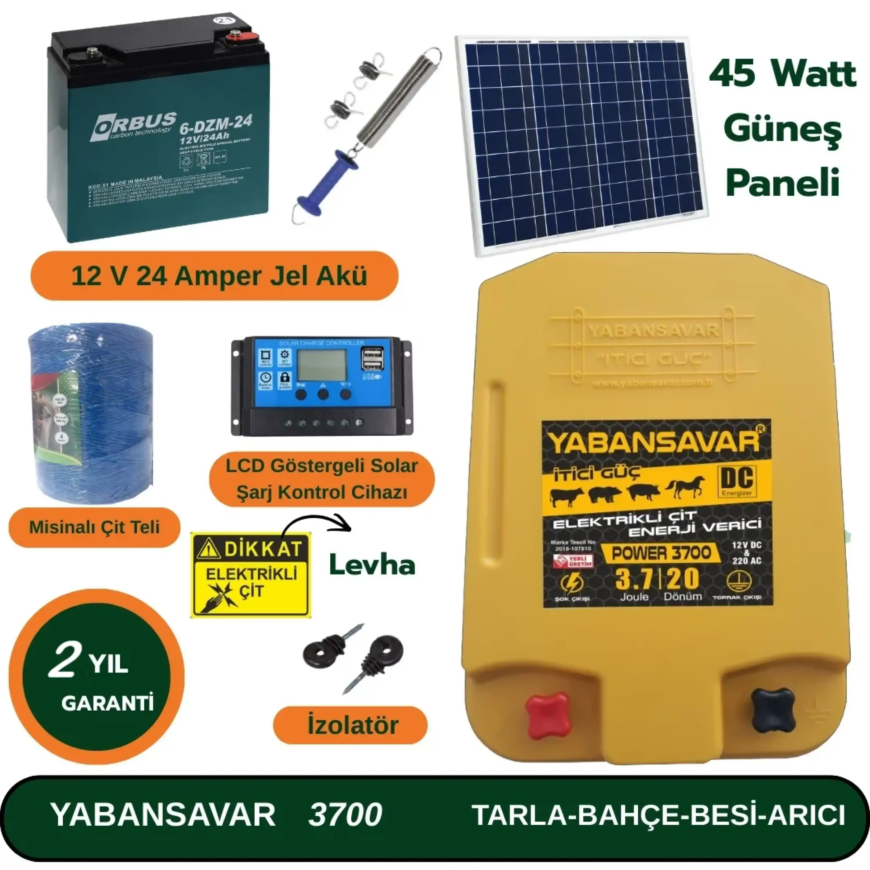 Elektrikli Çit YabanSavar Power 3700 Solar 45 Watt Arıcı Seti