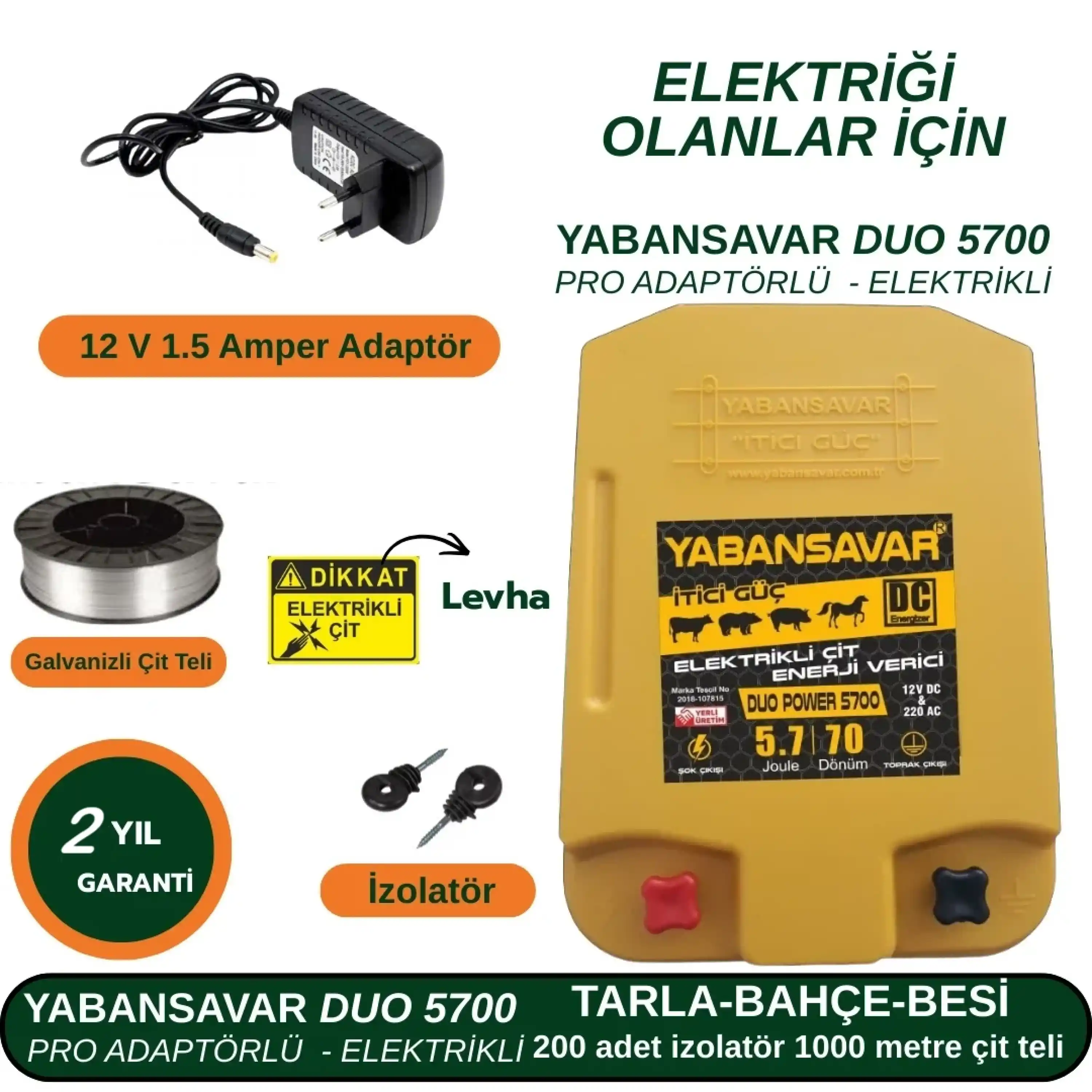 Elektrikli Çit YabanSavar Pro DUO Power 5700 Adaptörlü | Tarla • Bahçe • Besi