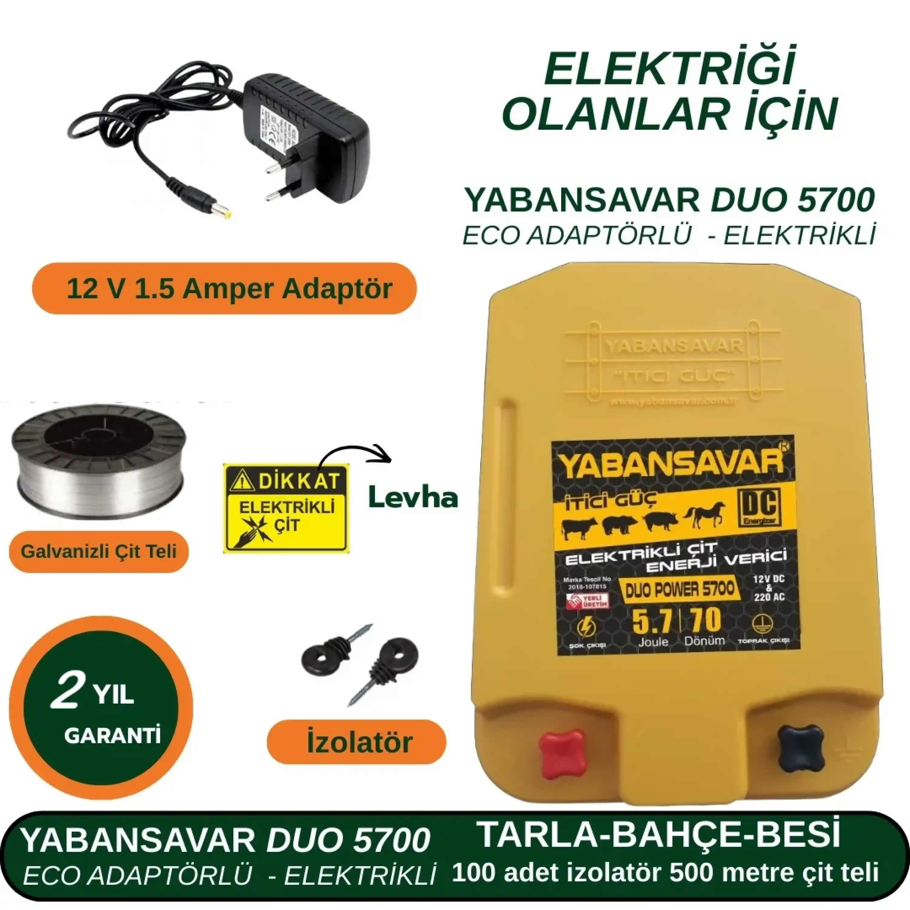 Elektrikli Çit YabanSavar Eco DUO Power 5700 Adaptörlü | Tarla • Bahçe • Besi