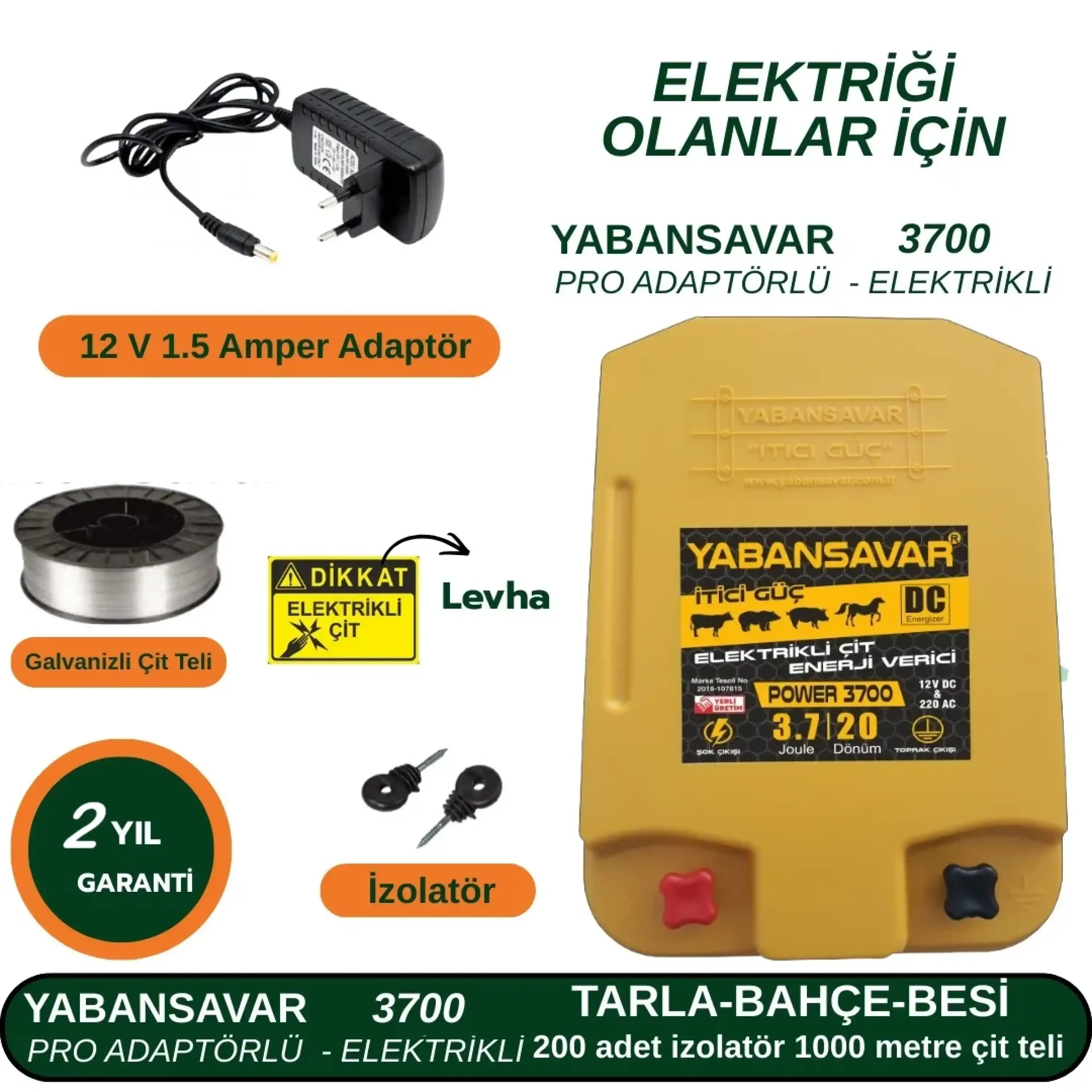 Elektrikli Çit YabanSavar Pro Power 3700 Adaptörlü | Tarla • Bahçe • Besi