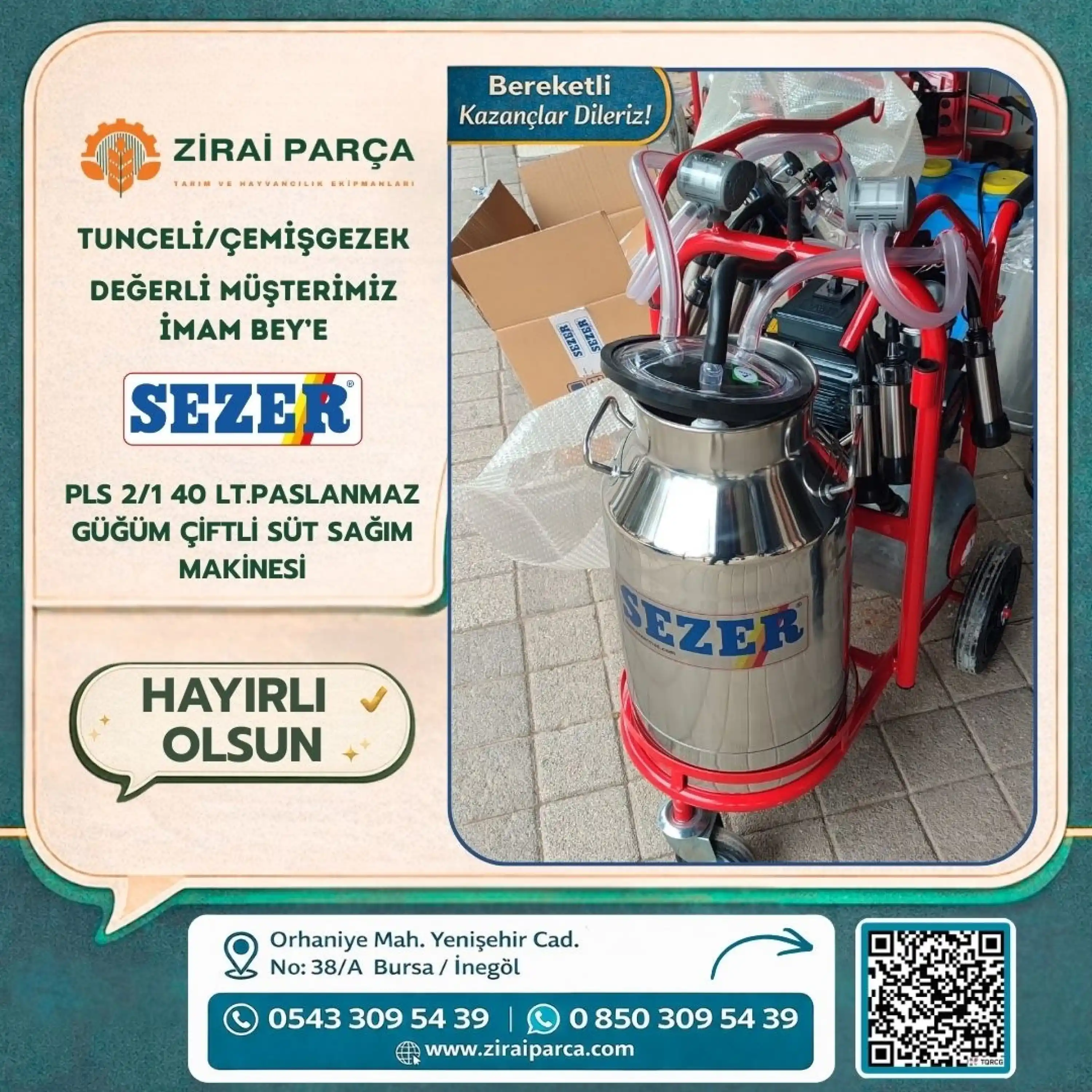 Sezer PLS 2/1 Süt Sağım Makinesi