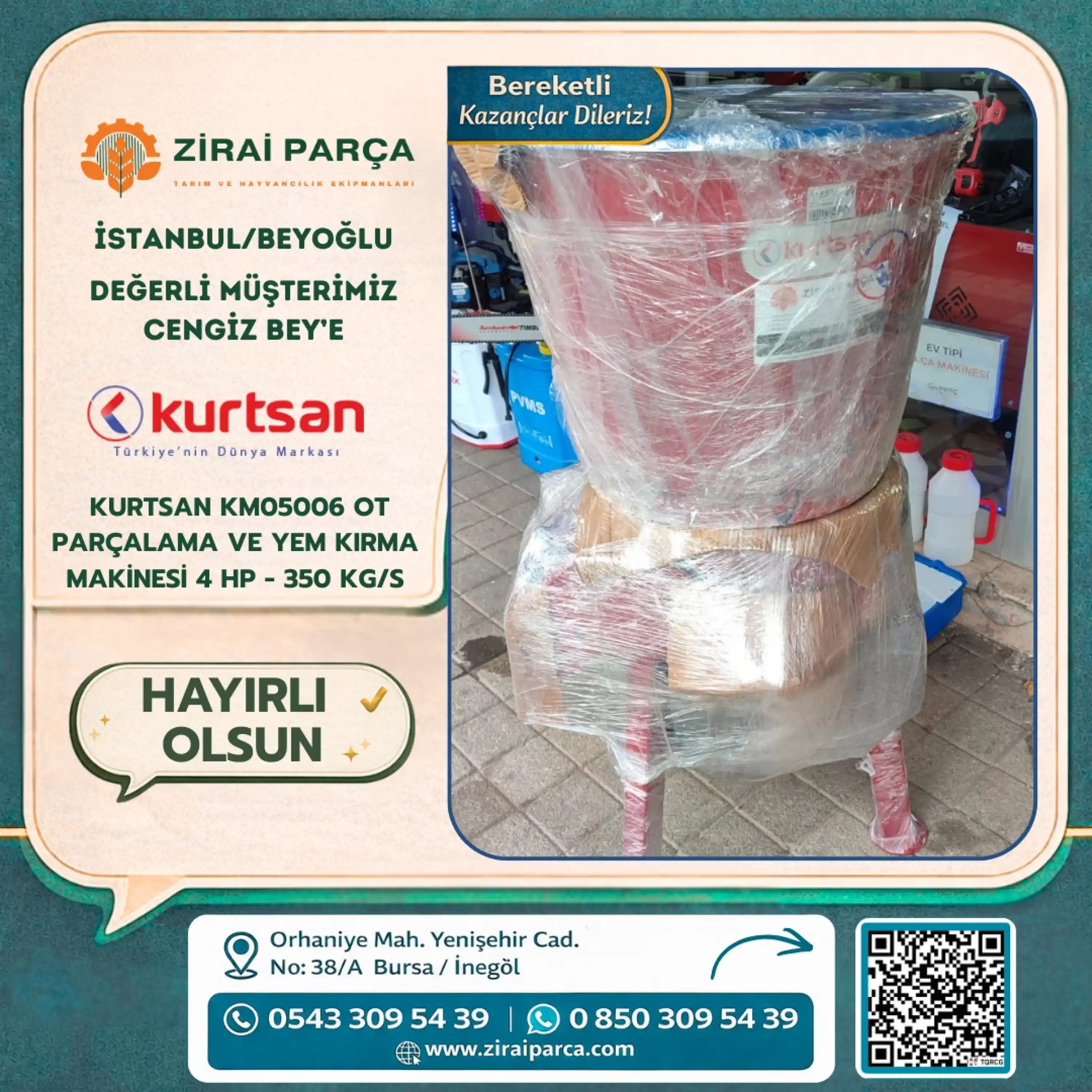 Kurtsan KM05006 Ot Parçalama Ve Yem Kırma Makinesi 4 HP - 350 kg/s