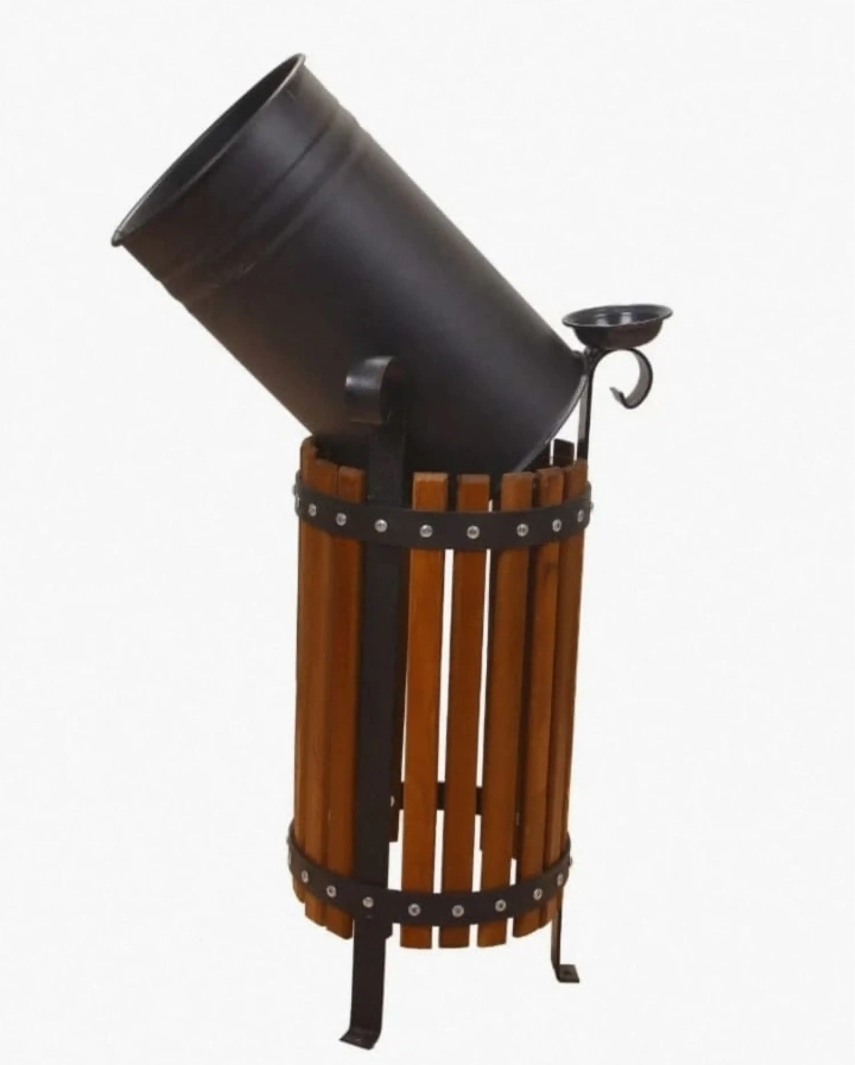 Ahşap Çemberli Bahçe Çöp Kovası - 3 Ayaklı Model