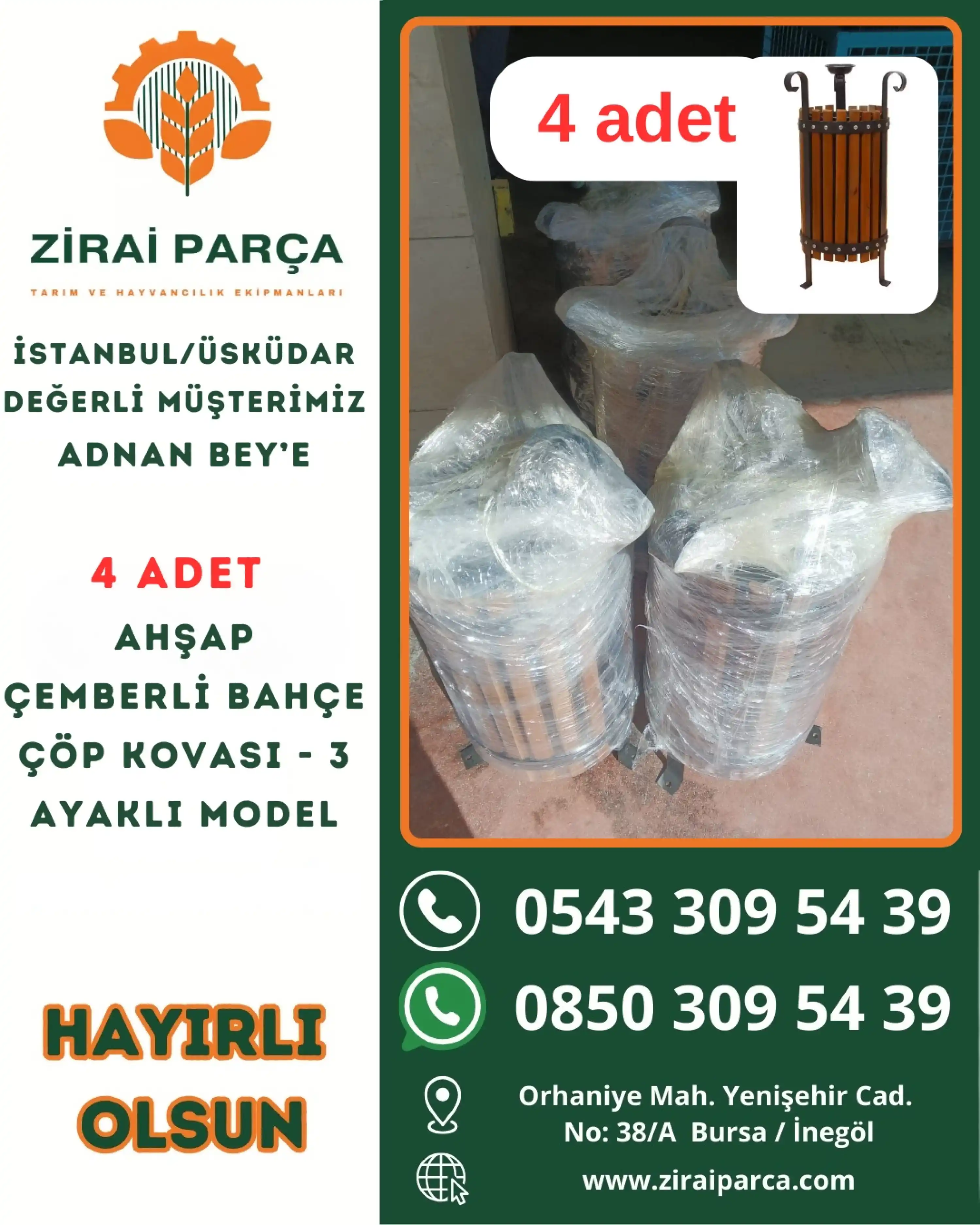 Ahşap Çemberli Bahçe Çöp Kovası - 3 Ayaklı Model