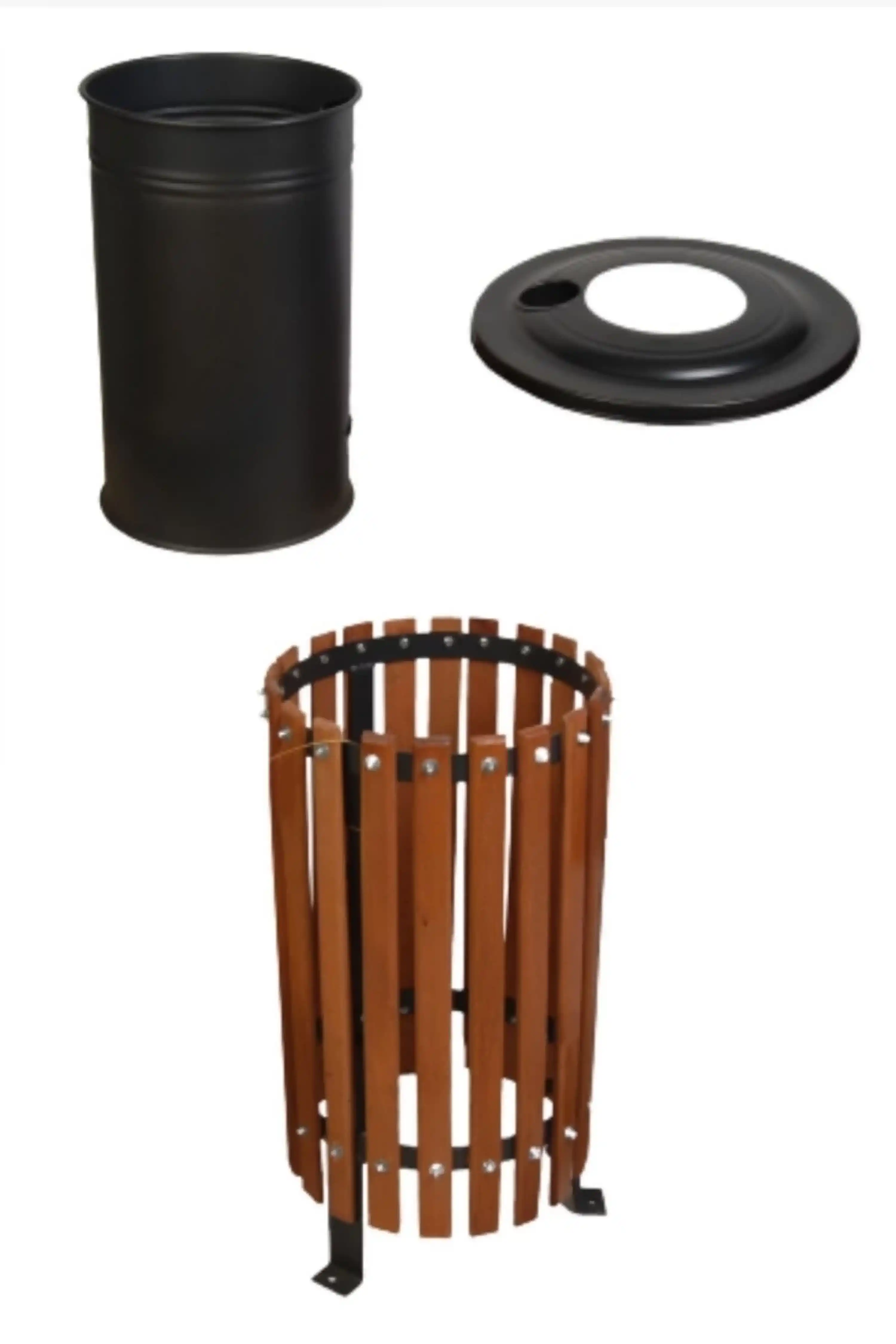 Ahşap Çemberli Bahçe Çöp Kovası - Kapaklı Model