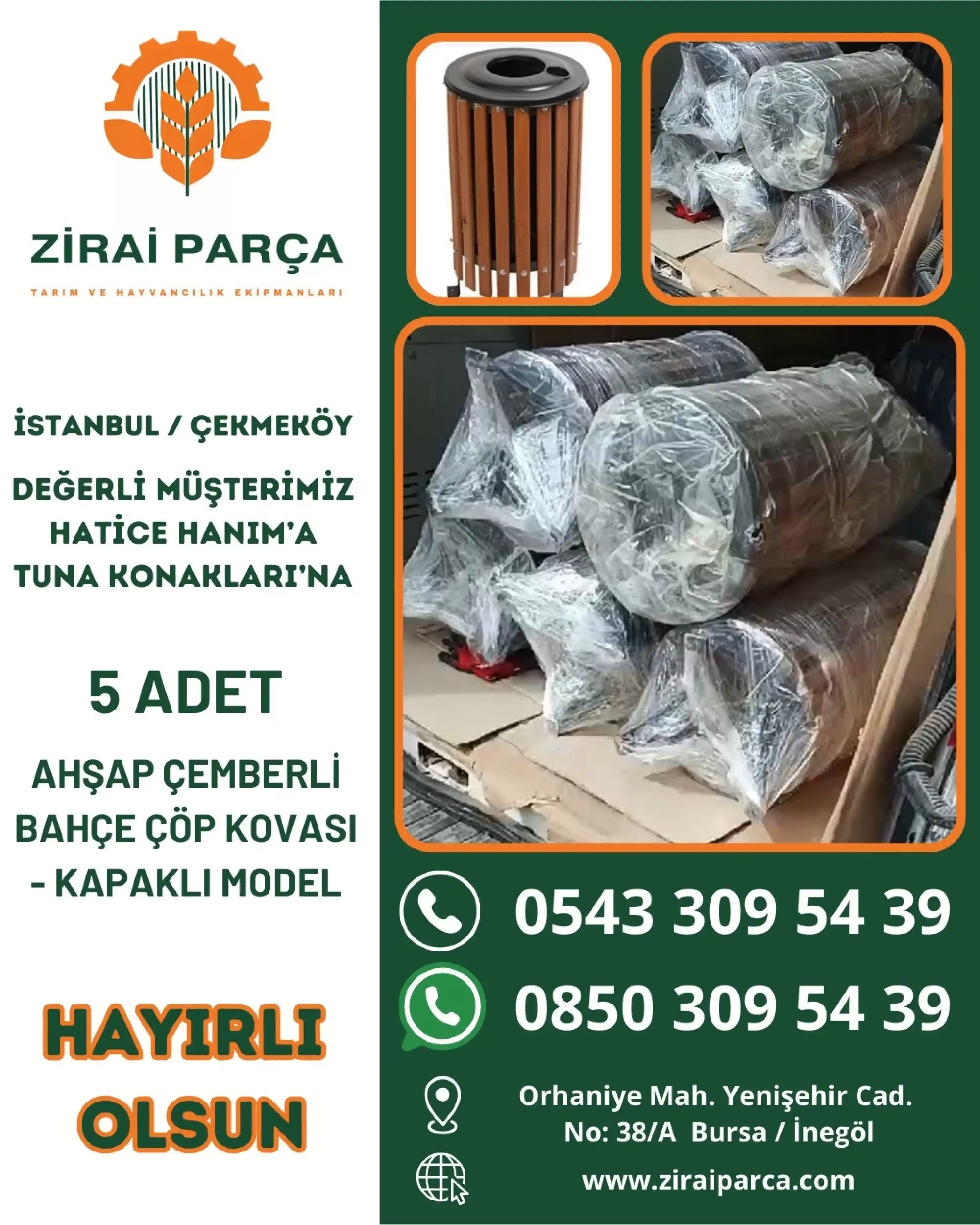 Ahşap Çemberli Bahçe Çöp Kovası - Kapaklı Model