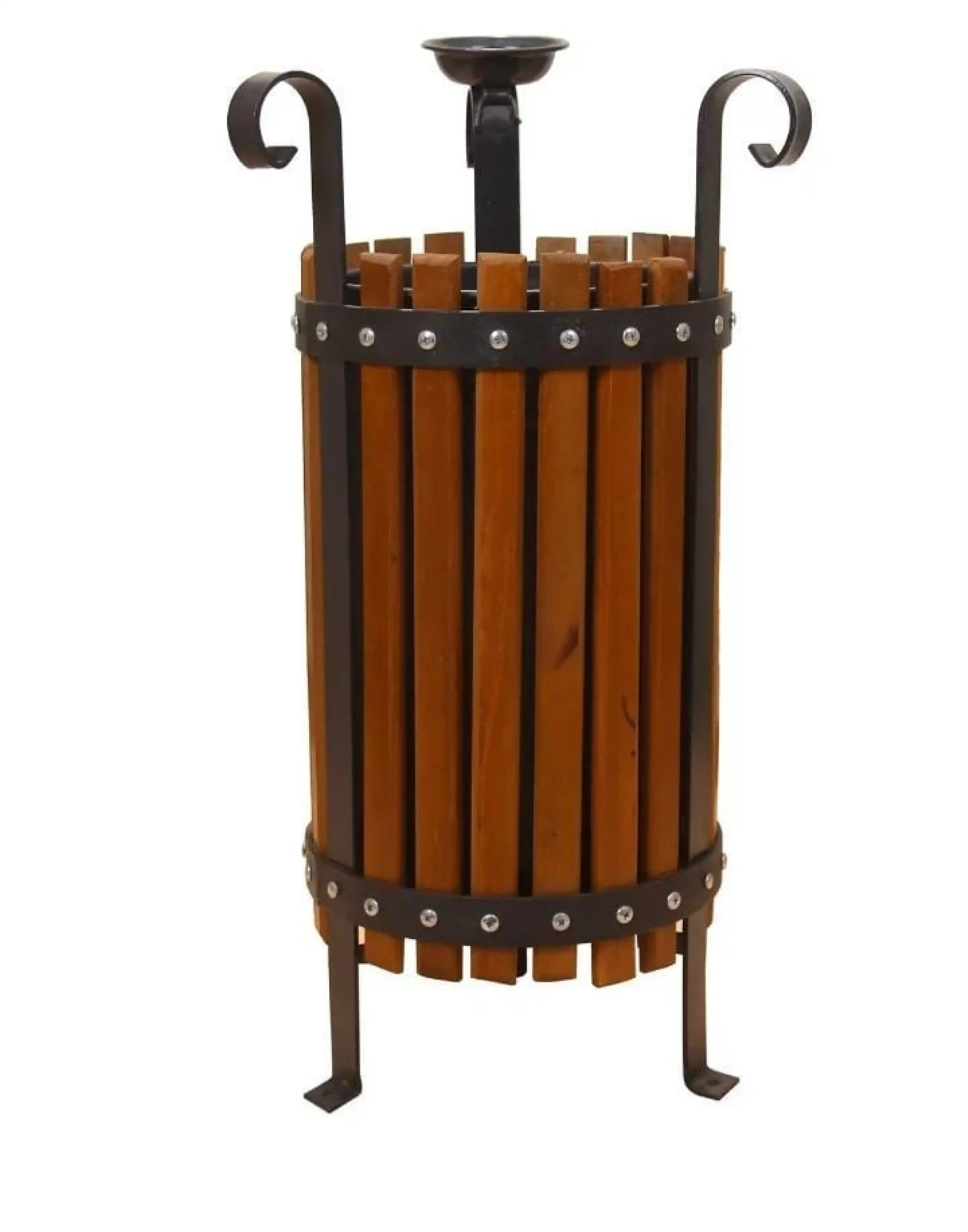 Ahşap Çemberli Bahçe Çöp Kovası - 3 Ayaklı Model