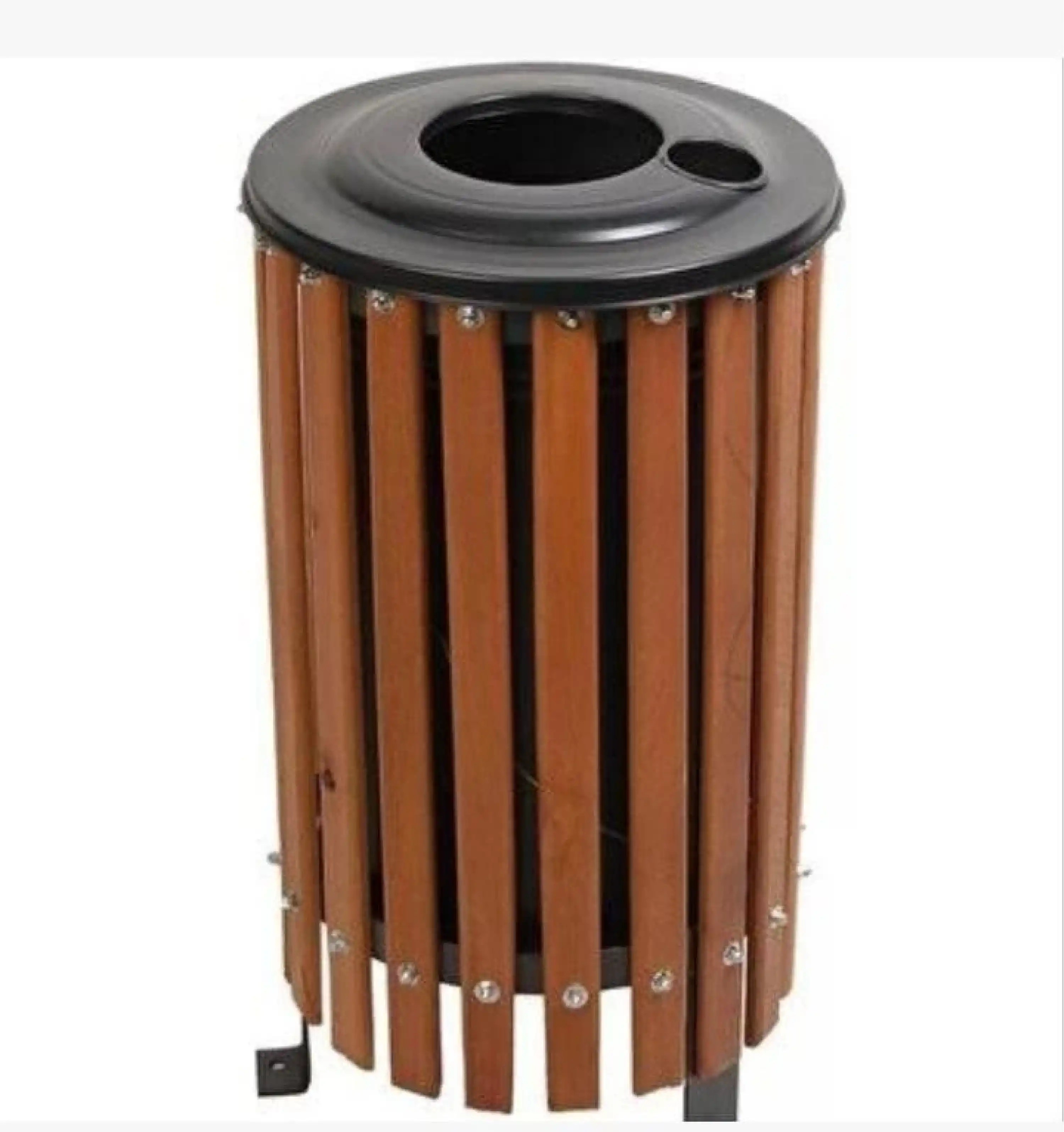 Ahşap Çemberli Bahçe Çöp Kovası - Kapaklı Model