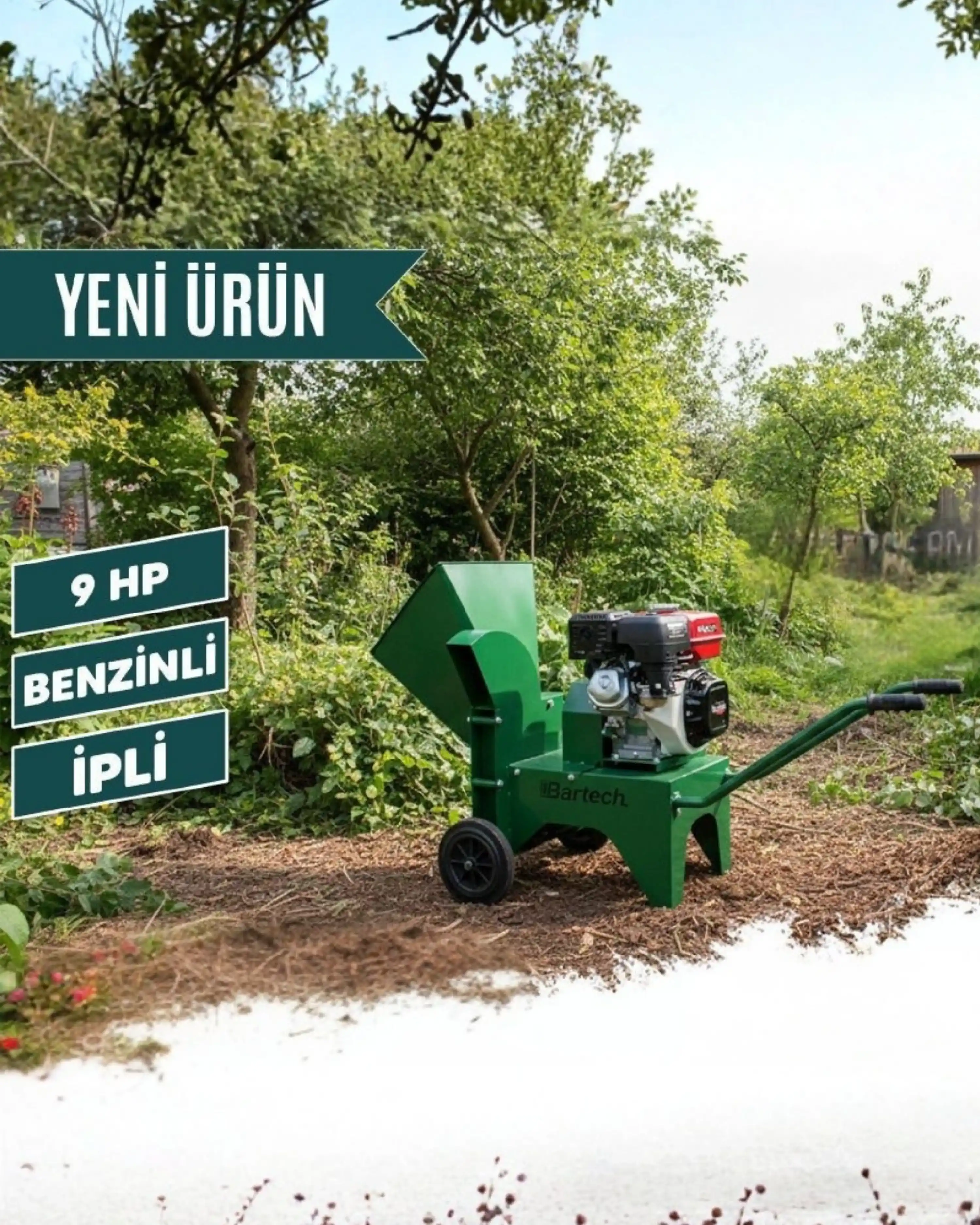 Bartech Benzinli Dal Parçalama Makinesi – 9 HP – 5 cm Dal Kapasitesi
