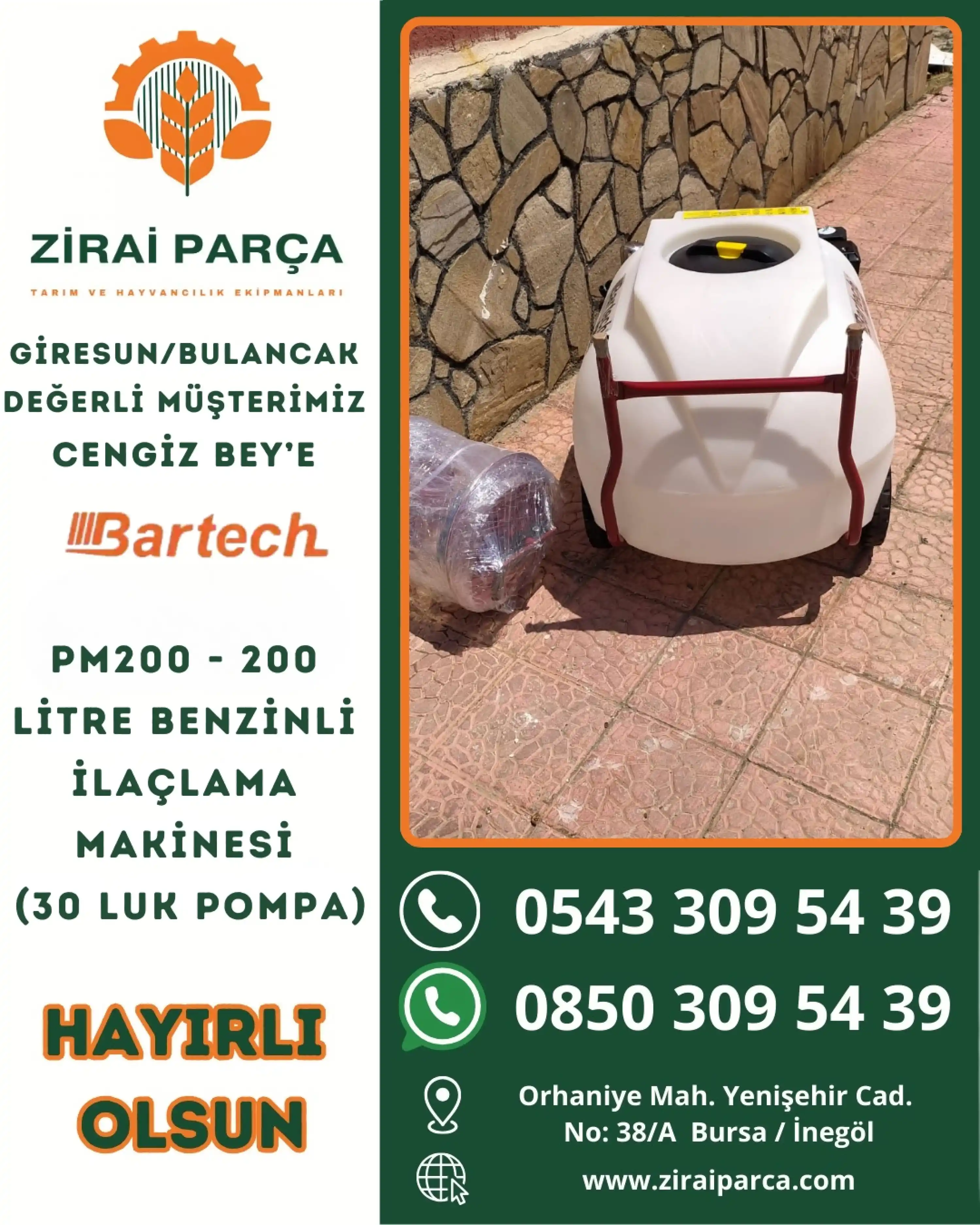Bartech PM200 Pülverizatör 200 Litre