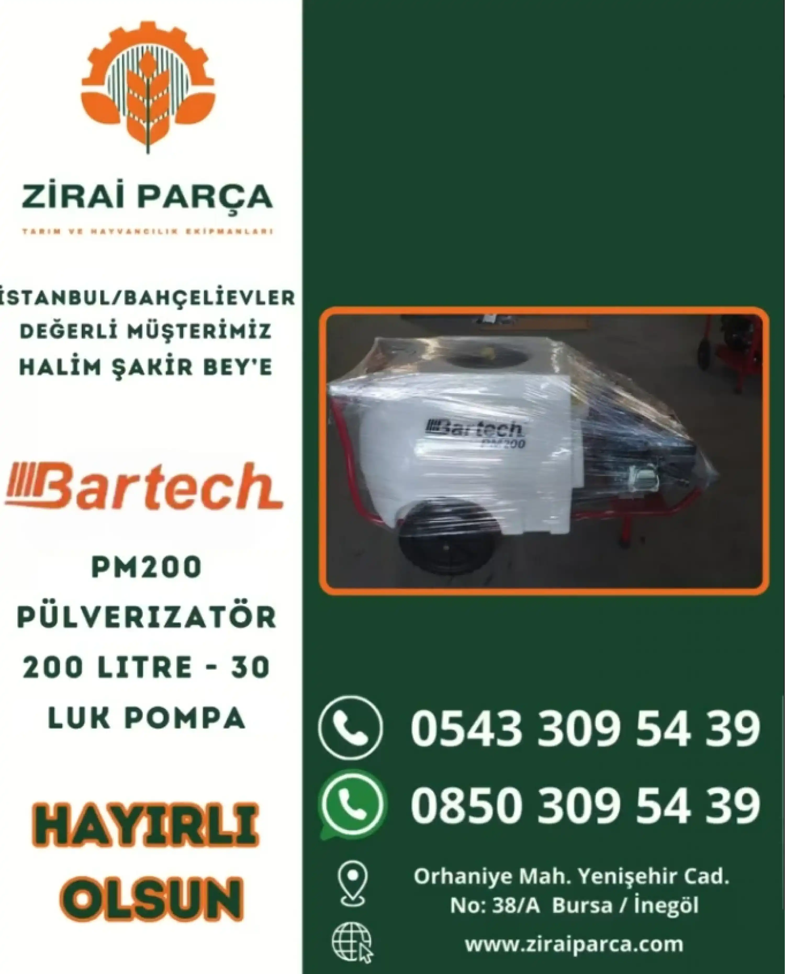 Bartech PM200 Pülverizatör 200 Litre