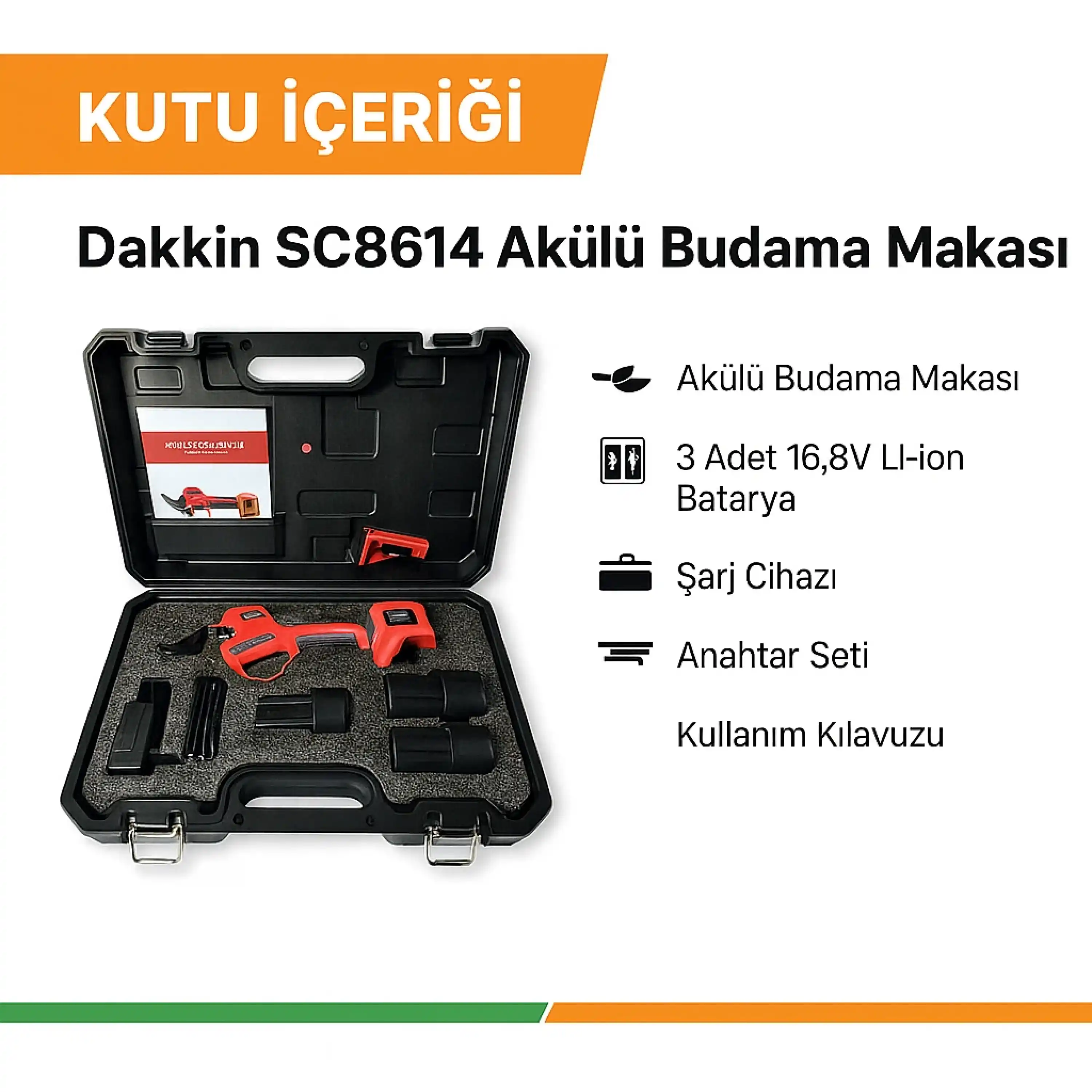 Dakkin SC8614 Akülü Budama Makası 35 mm – 3 Batarya – Profesyonel Dal Kesme