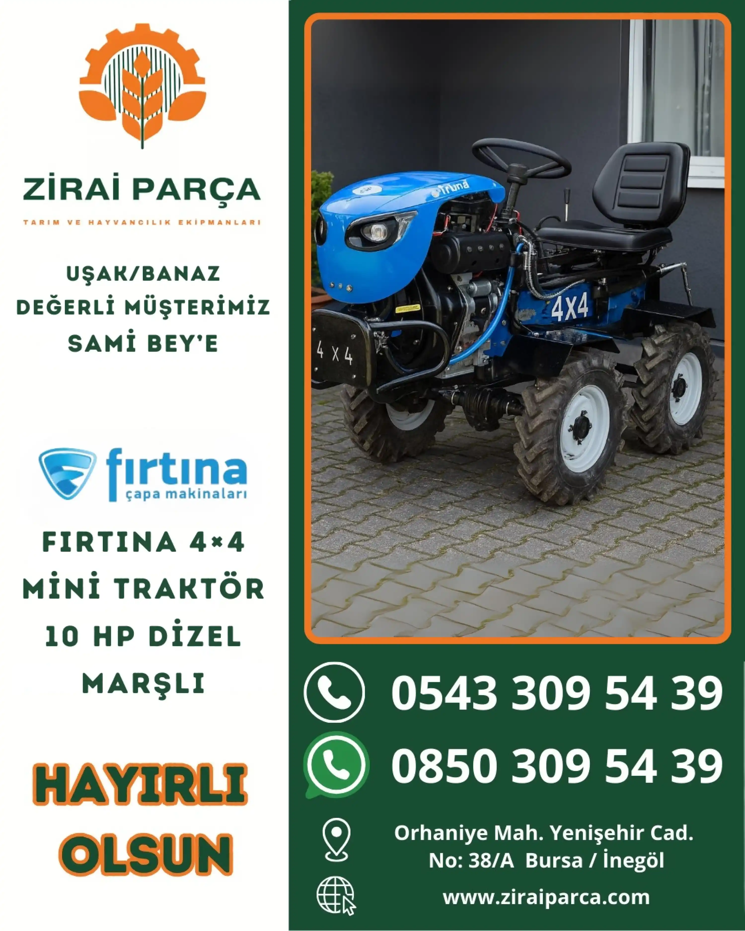 Fırtına 4×4 Mini Traktör 10 HP Dizel Marşlı