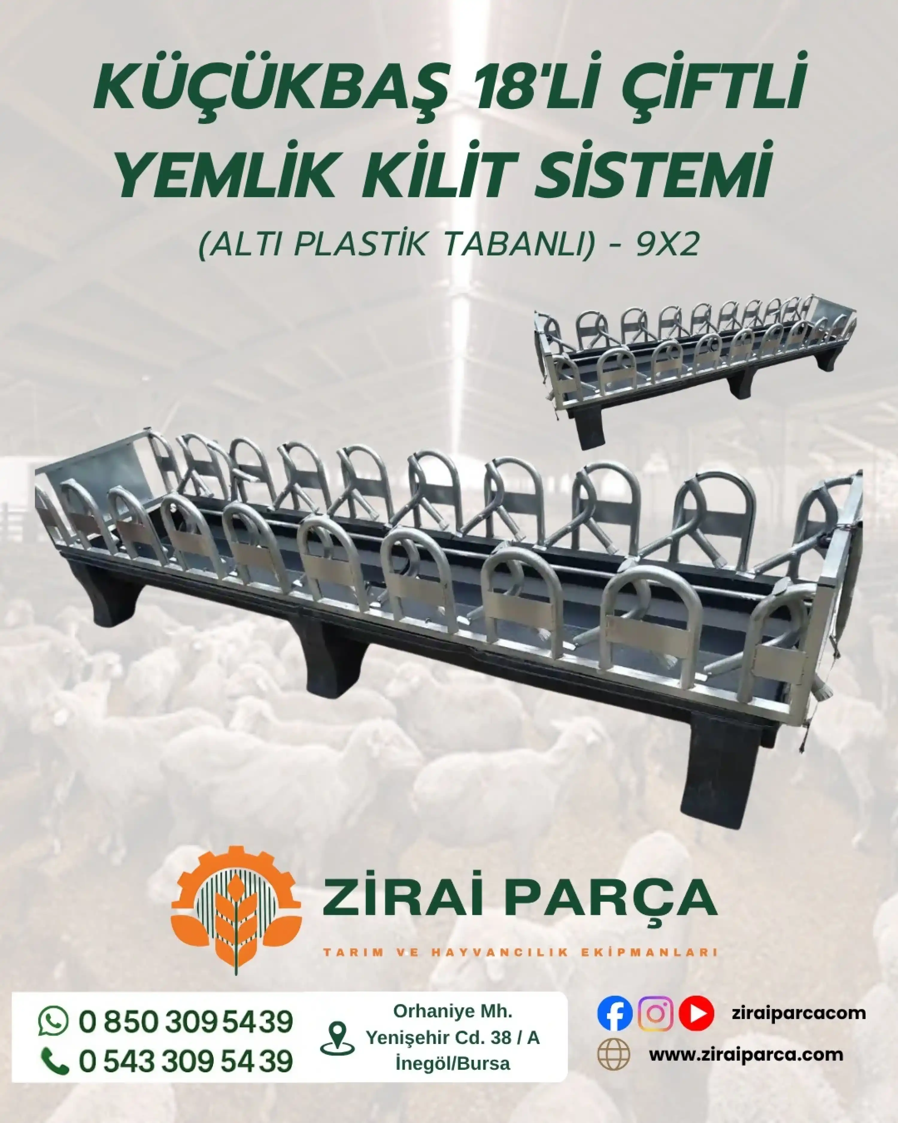Küçükbaş 18li Çiftli Yemlik Kilit Sistemi (Altı Plastik Tabanlı) - 9x2