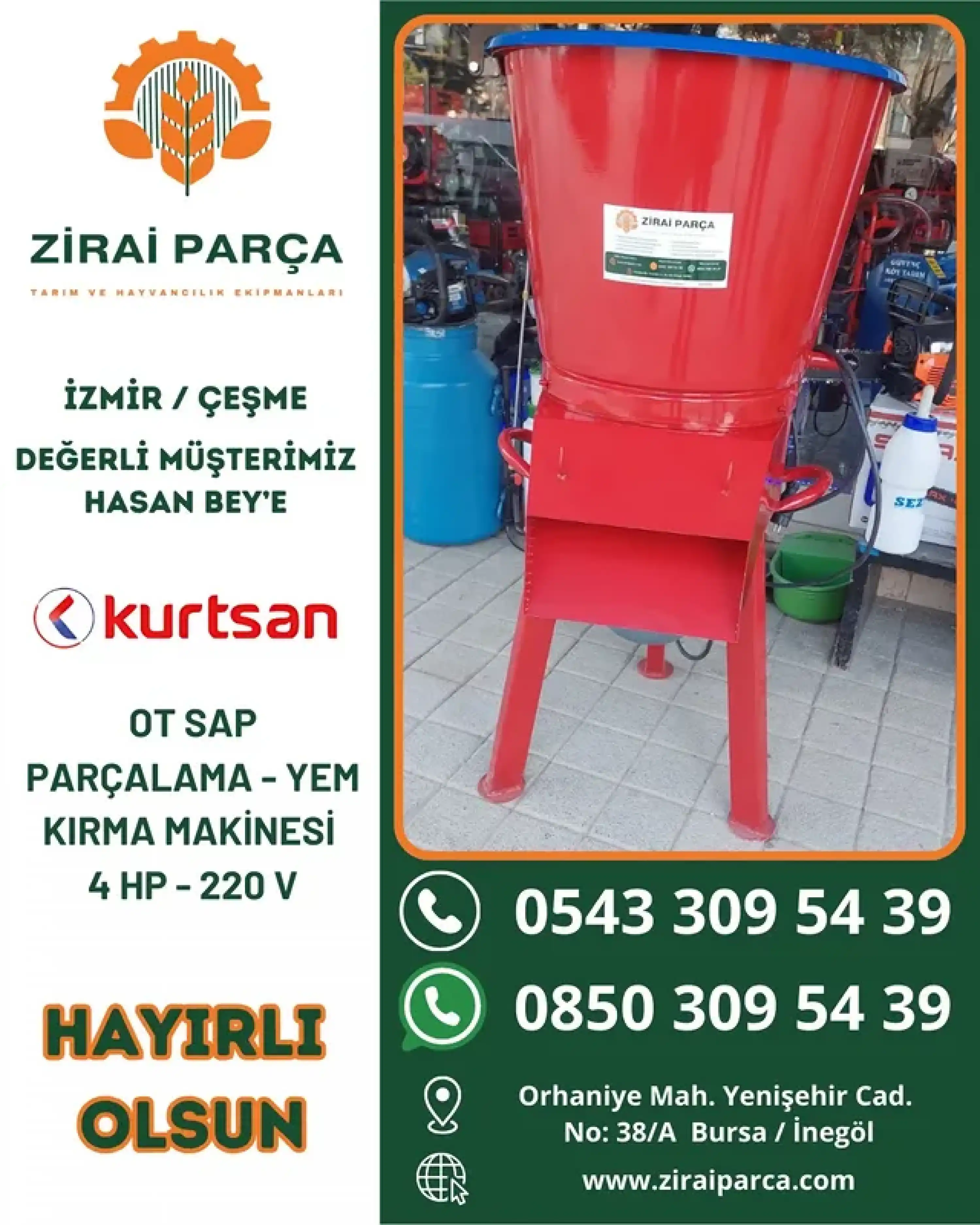 Kurtsan Ot Parçalama ve Yem Kırma Makinesi 4 HP