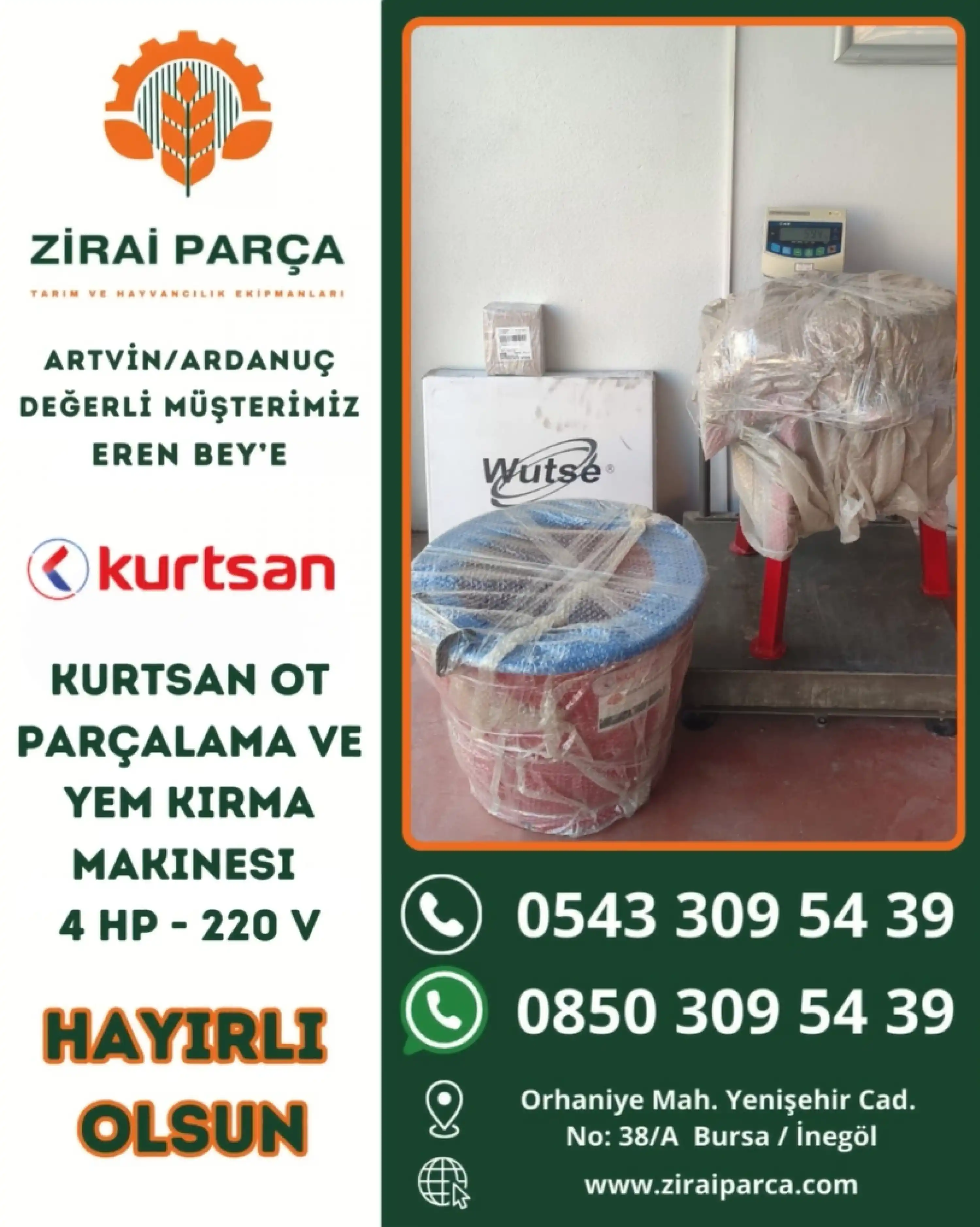 Kurtsan KM05006 Ot Parçalama Ve Yem Kırma Makinesi 4 HP - 350 kg/s