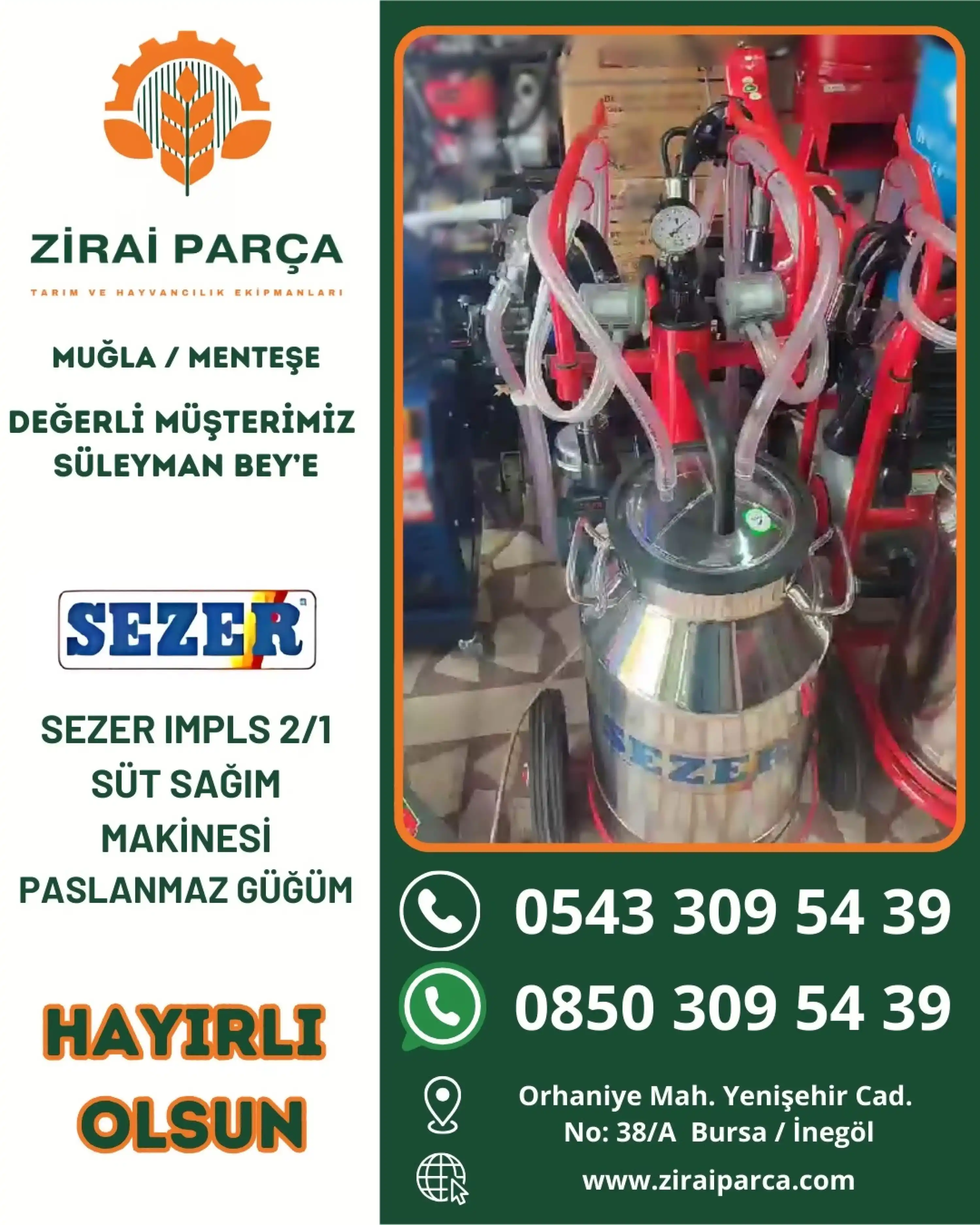 Sezer IMPLS 2/1 Süt Sağım Makinesi