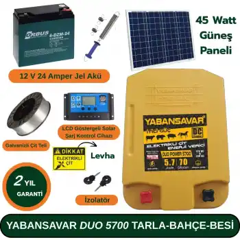 YabanSavar DUO Power 5700 Elektrikli Çit Seti – Solar 45 Watt - Tarla-Bahçe-Besi