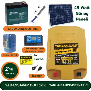 Elektrikli Çit YabanSavar DUO 5700 Solar 45 Watt Arıcı Seti