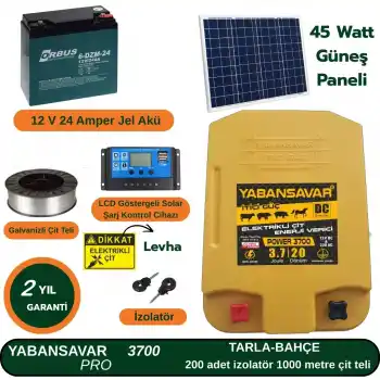 Elektrikli Çit Solar 45 Watt YabanSavar Pro Power 3700 | Tarla & Bahçe