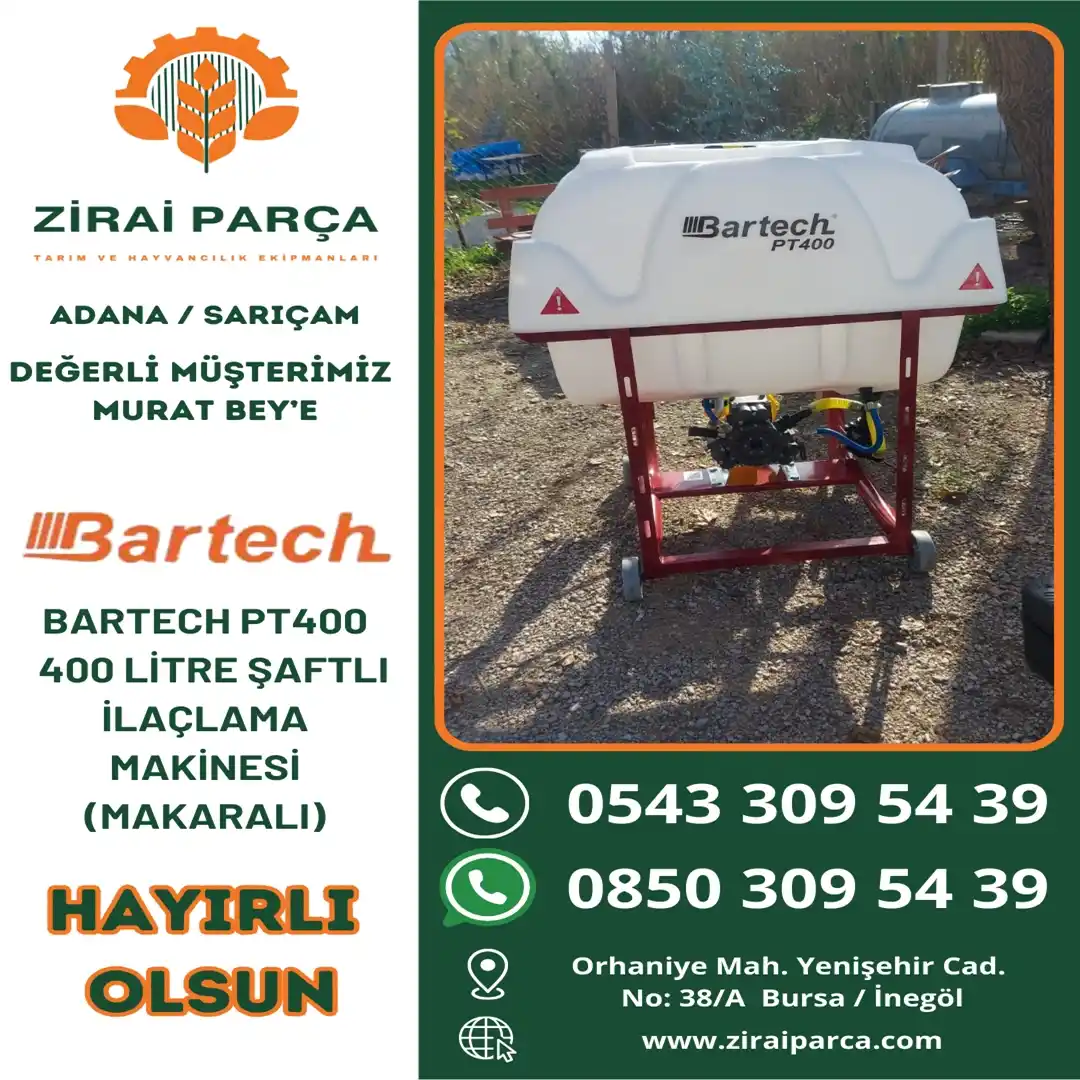Adana / Sarıçam - Murat Bey - Bartech PT400 Şaftlı Pülverizatör 400 Litre