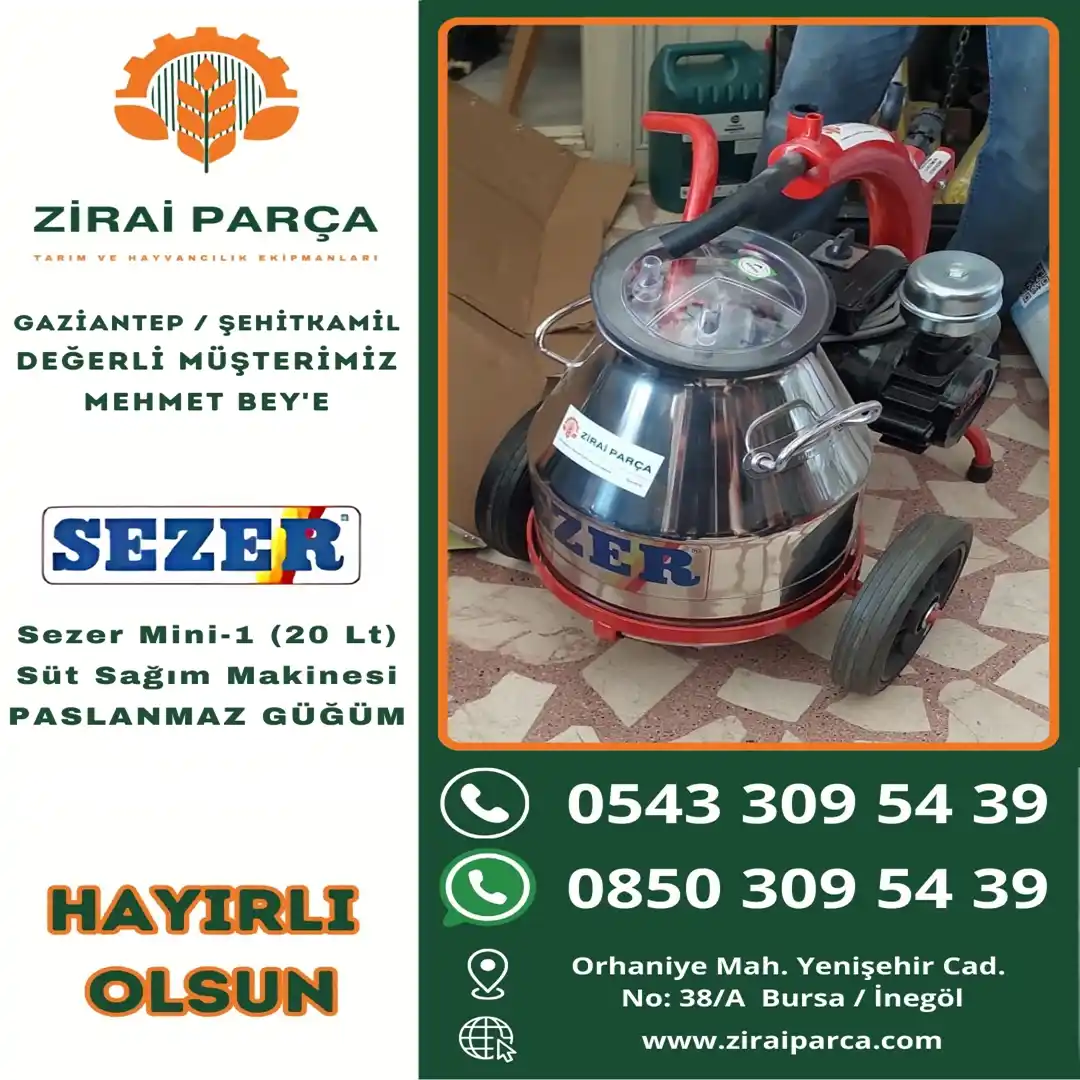 Gaziantep / Şehitkamil - Mehmet Bey - Sezer Mini-1 (20 Lt) Süt Sağım Makinesi