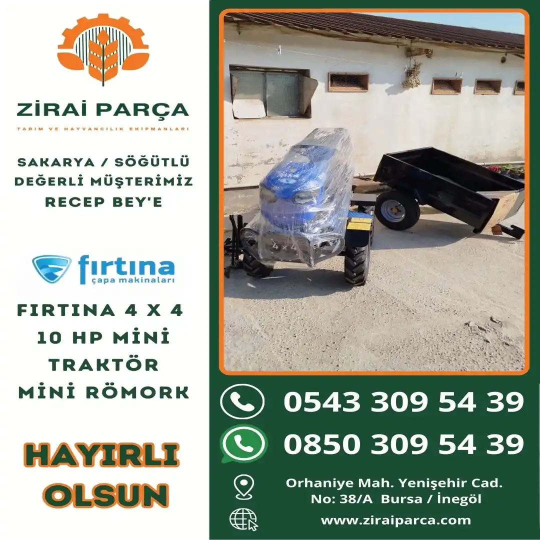 Sakarya - Recep Bey - Fırtına 4×4 Mini Traktör 10 HP ve Römork