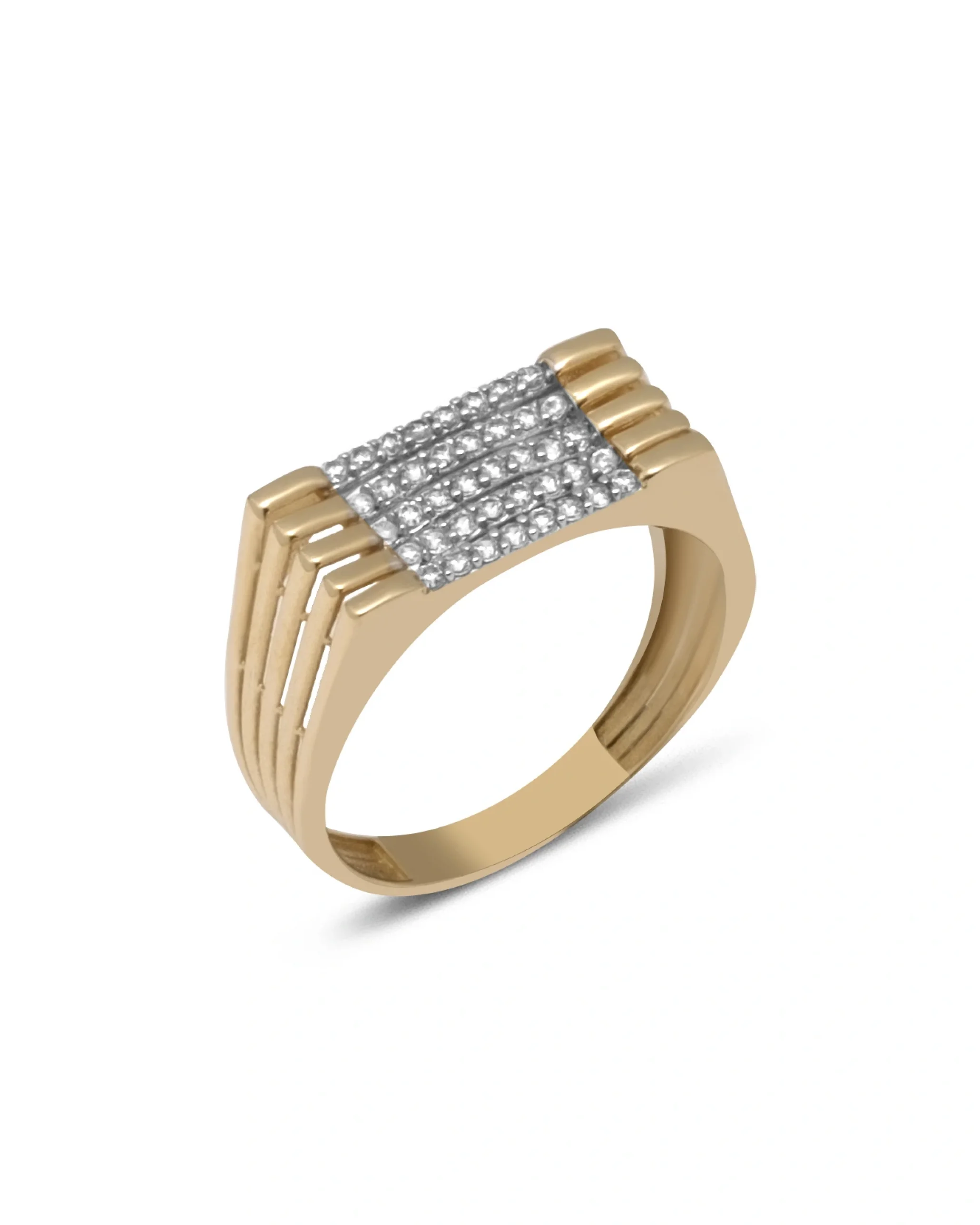 Taşlı Izgara Altın Yüzük