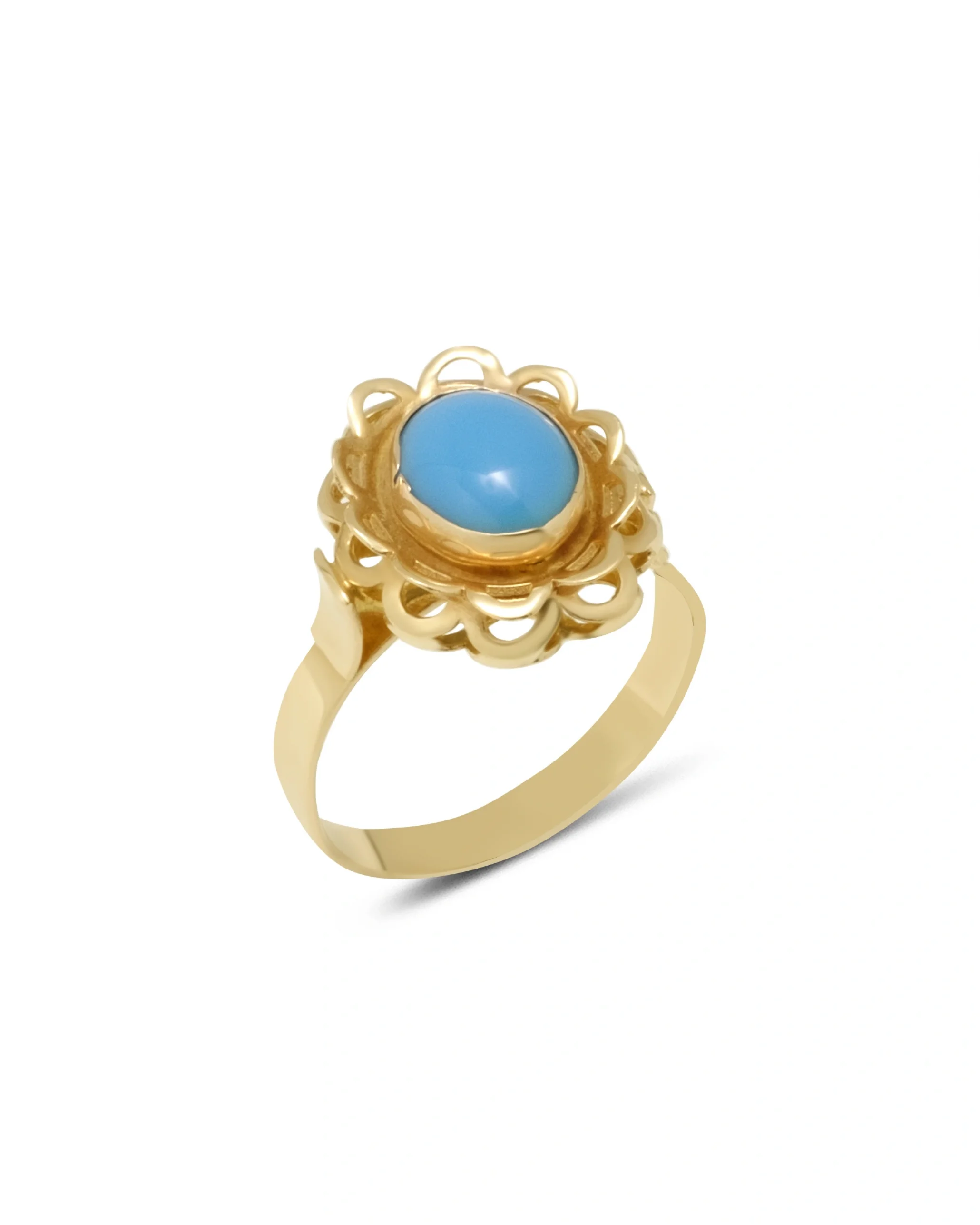 Gül Desen Firuze Altın Yüzük