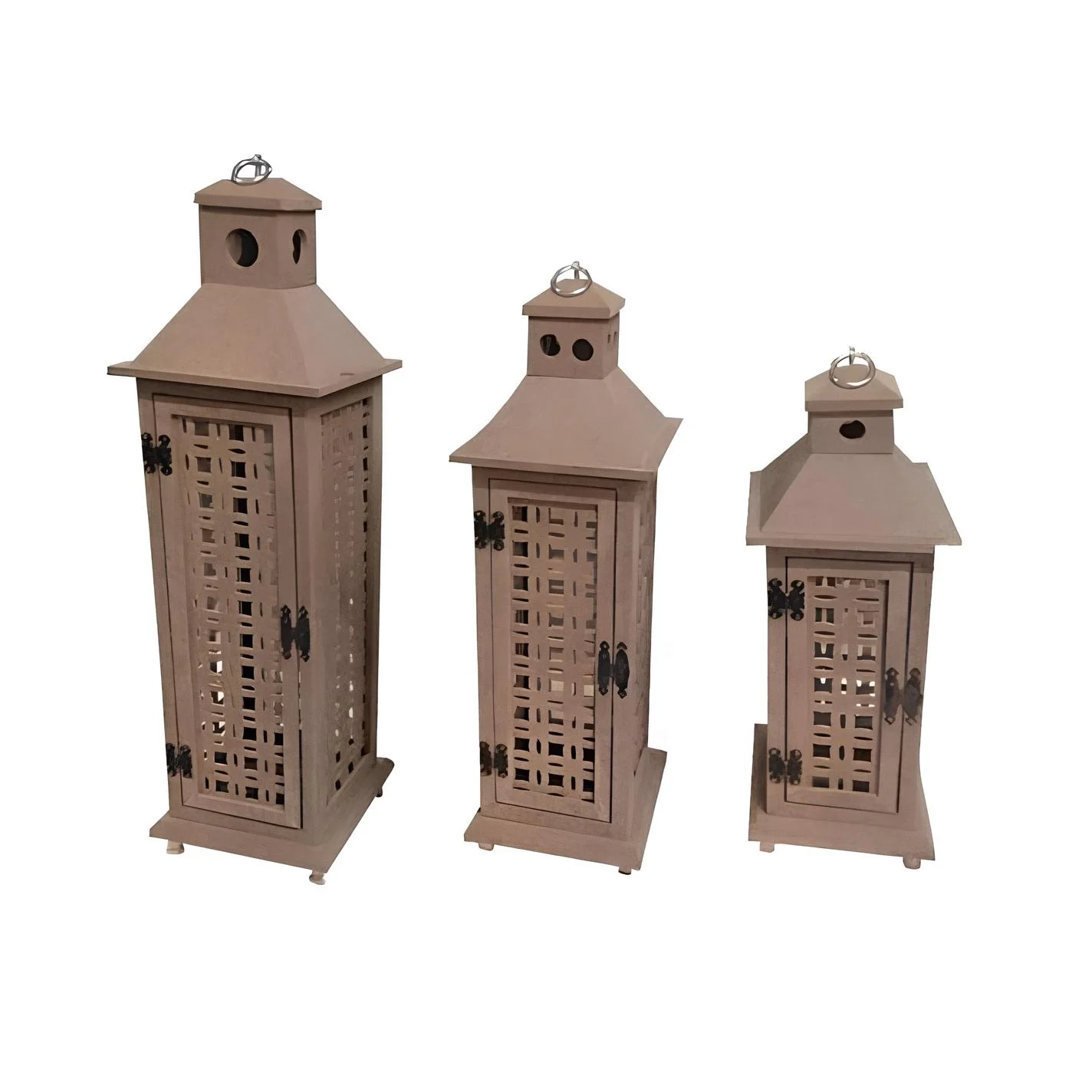 3'lü Dekoratif Ahşap MDF Kare Fener Seti | Şık ve Modern Mumluk