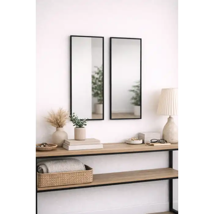 2’li / 3’lü Dekoratif Ayna Seti 20x50 cm Siyah Çerçeveli Duvar Aynası