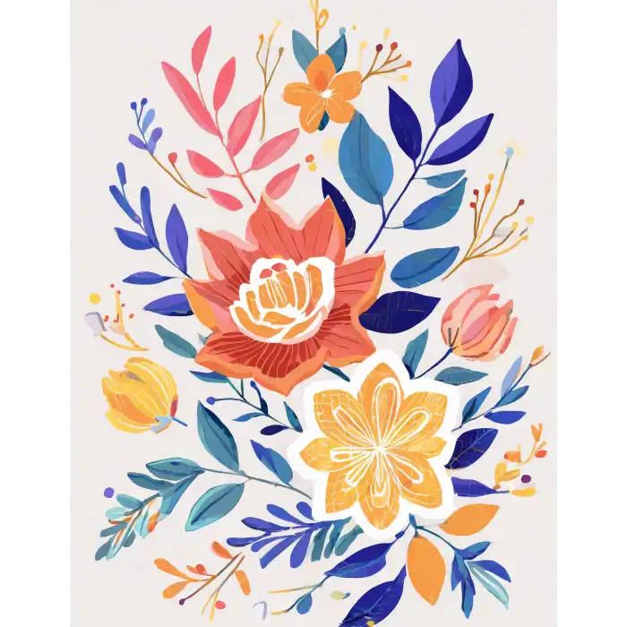 Bohem Canlı Çiçek Desenli Poster