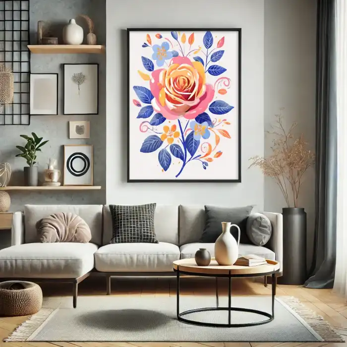 Bohem Canlı Çiçek Desenli Poster No:3