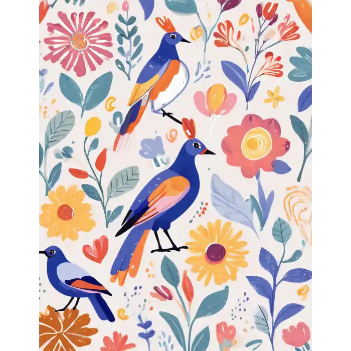 Bohem Canlı Çiçek Desenli Poster No:5