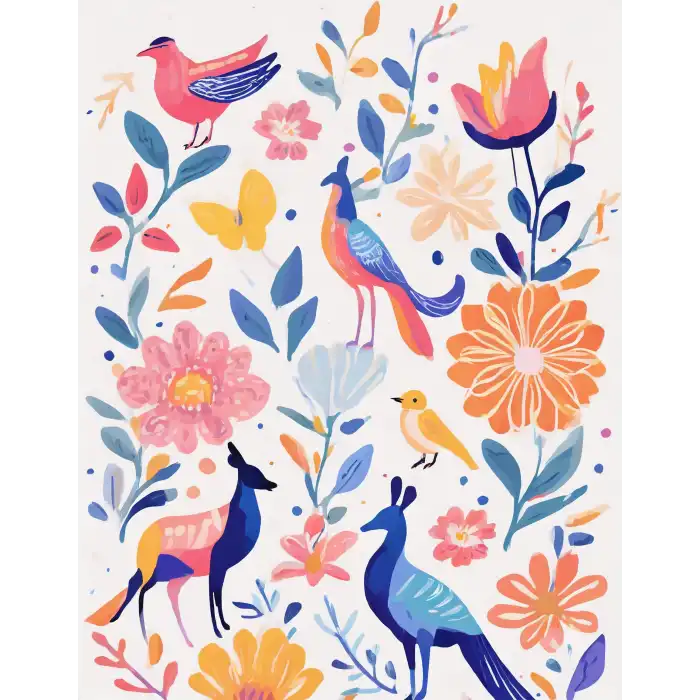 Bohem Canlı Çiçek Desenli Poster No:6