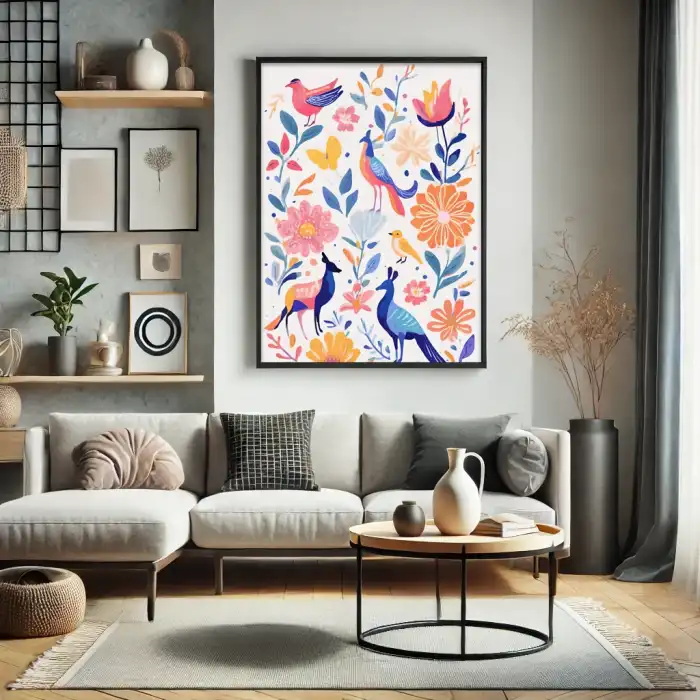 Bohem Canlı Çiçek Desenli Poster No:6