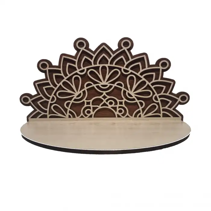 Mandala Desenli Ahşap Raf 2 Adet | Dekoratif Duvar Rafı