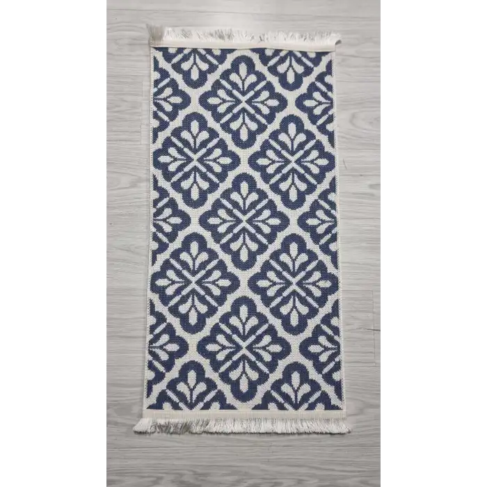 Çiçek Desenli Mavi Banyo Paspası